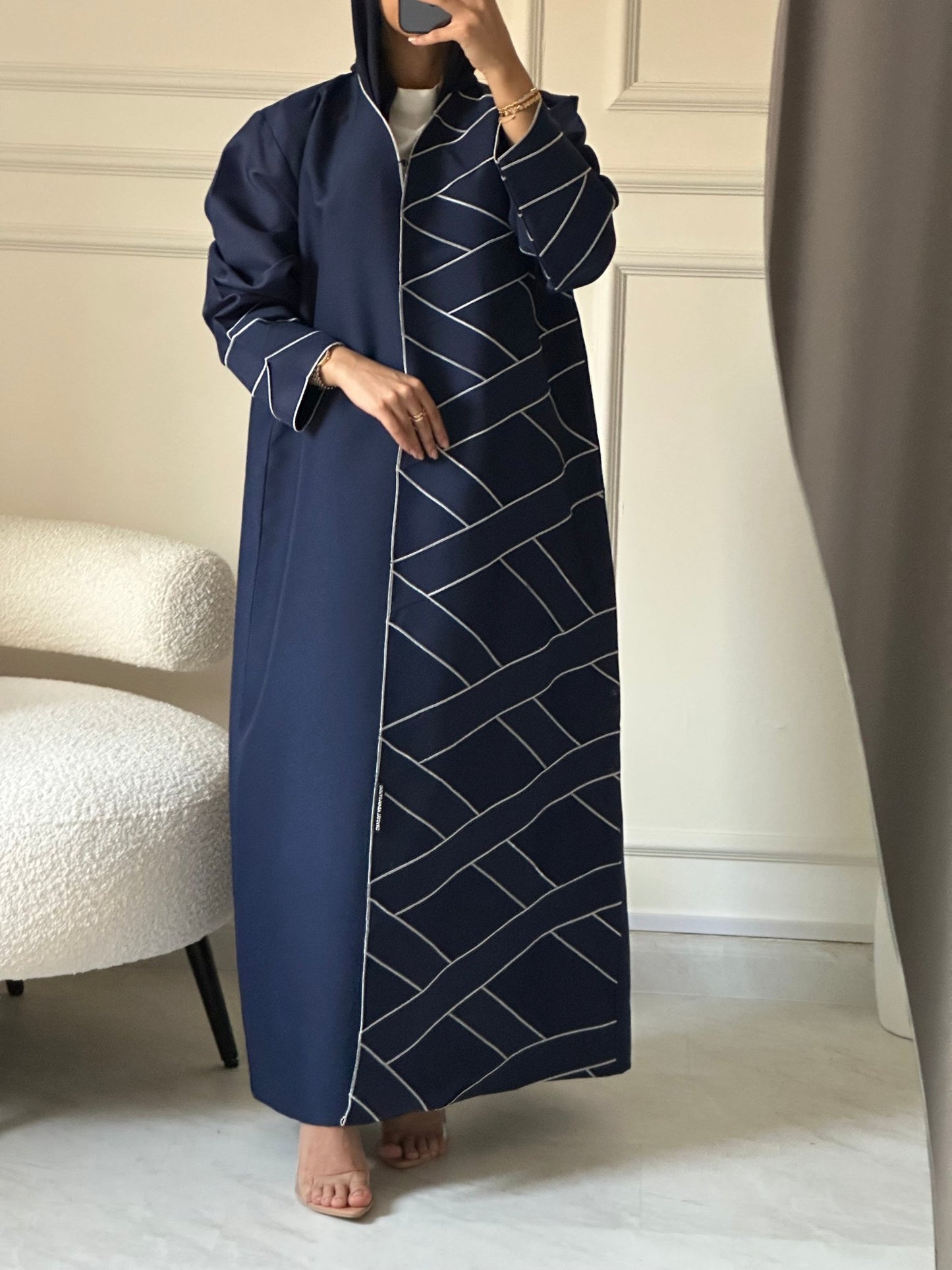 C 0608 Embroidered Navy Blue Abaya