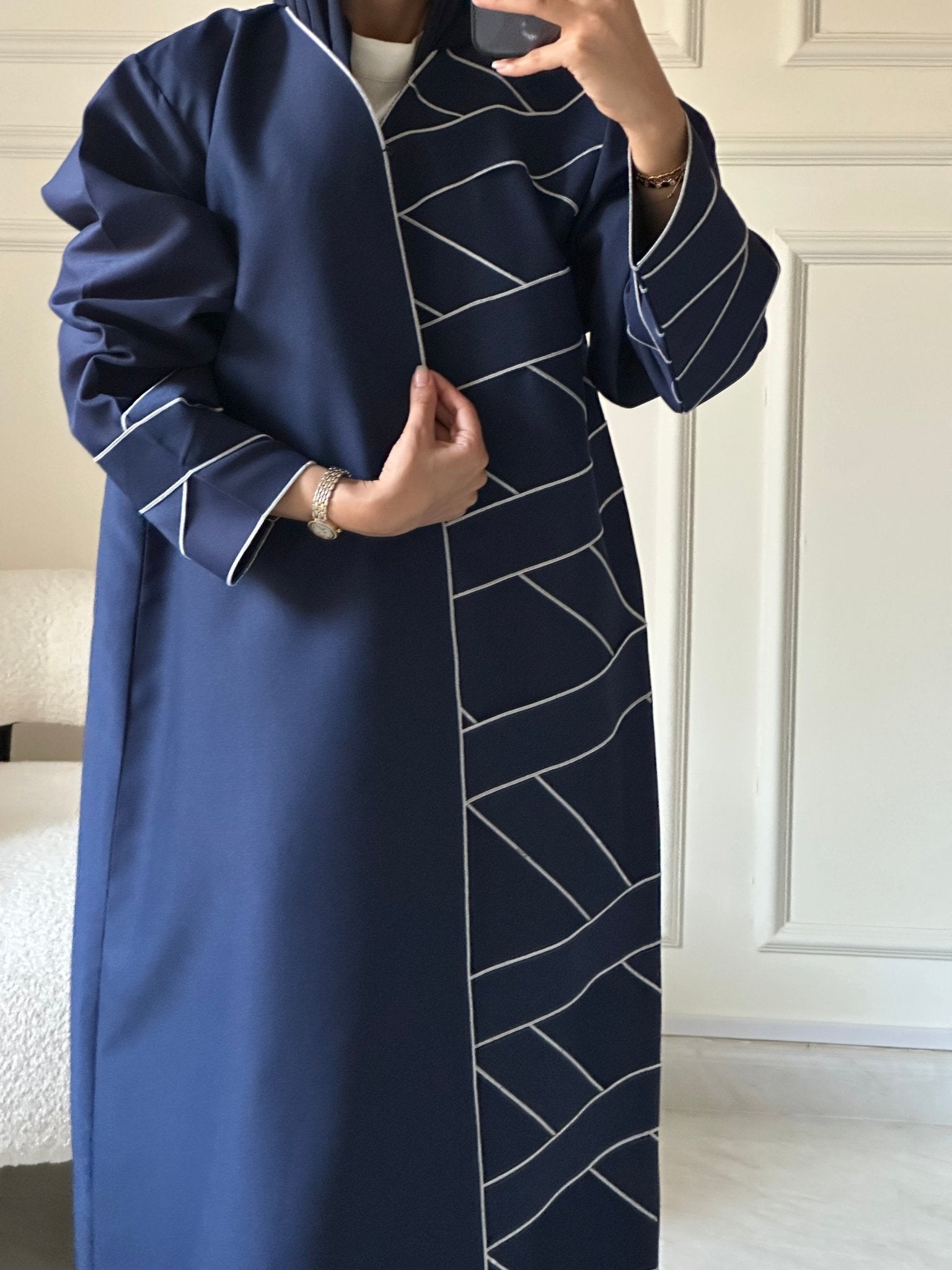 C 0608 Embroidered Navy Blue Abaya