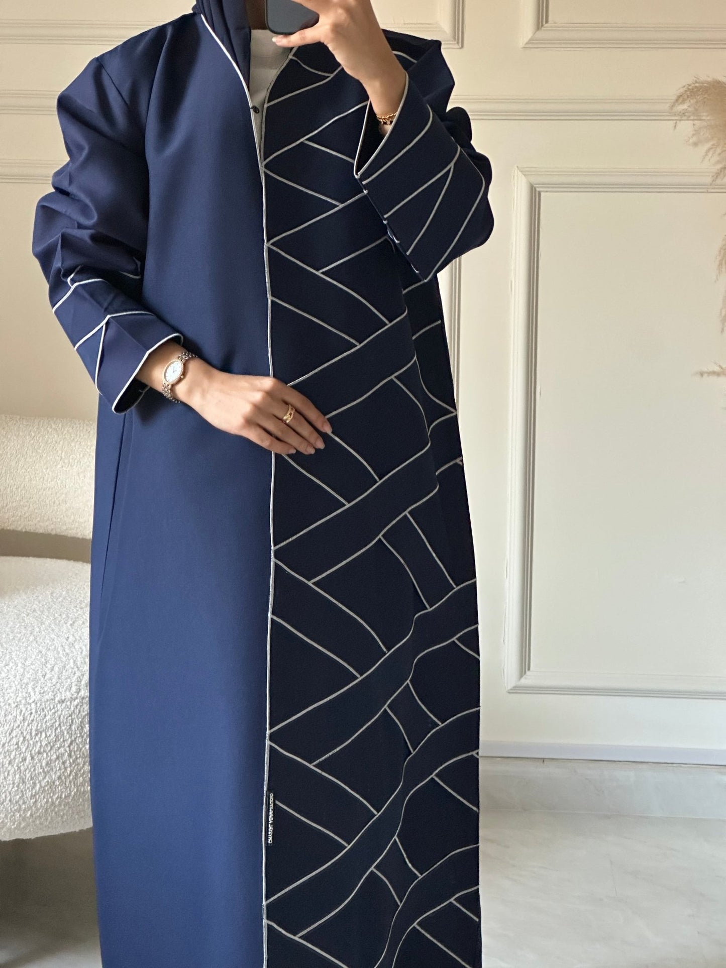 C 0608 Embroidered Navy Blue Abaya