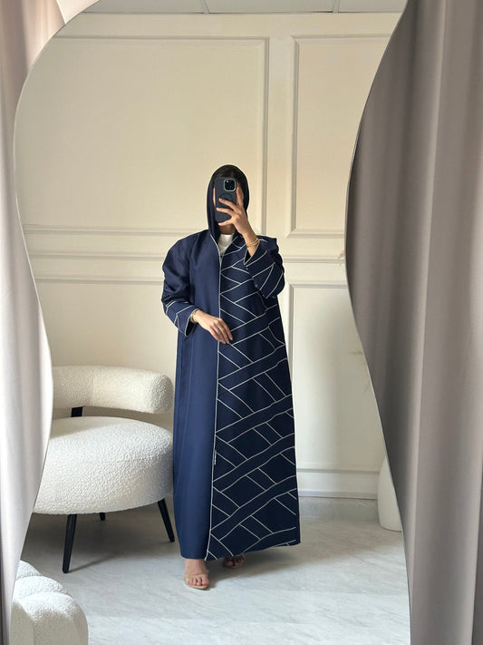 C 0608 Embroidered Navy Blue Abaya