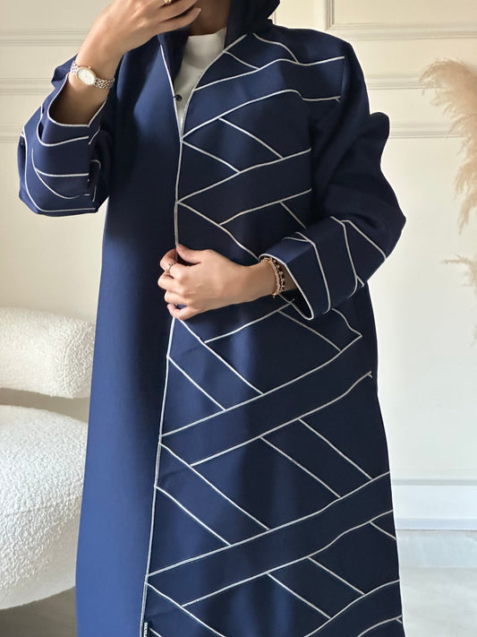 C 0608 Embroidered Navy Blue Abaya