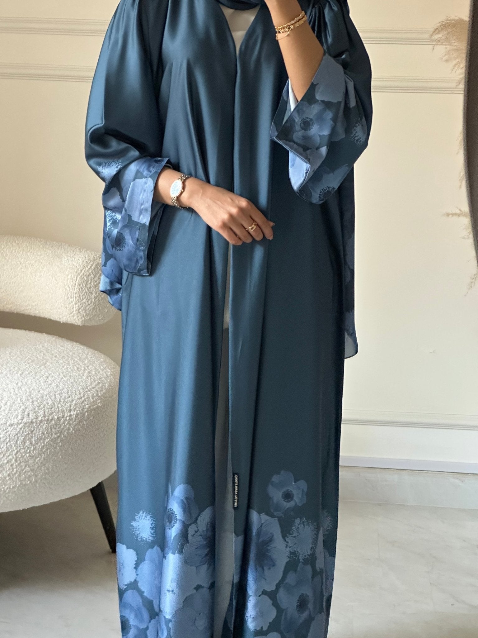 C 0610 Teal Printed Abaya