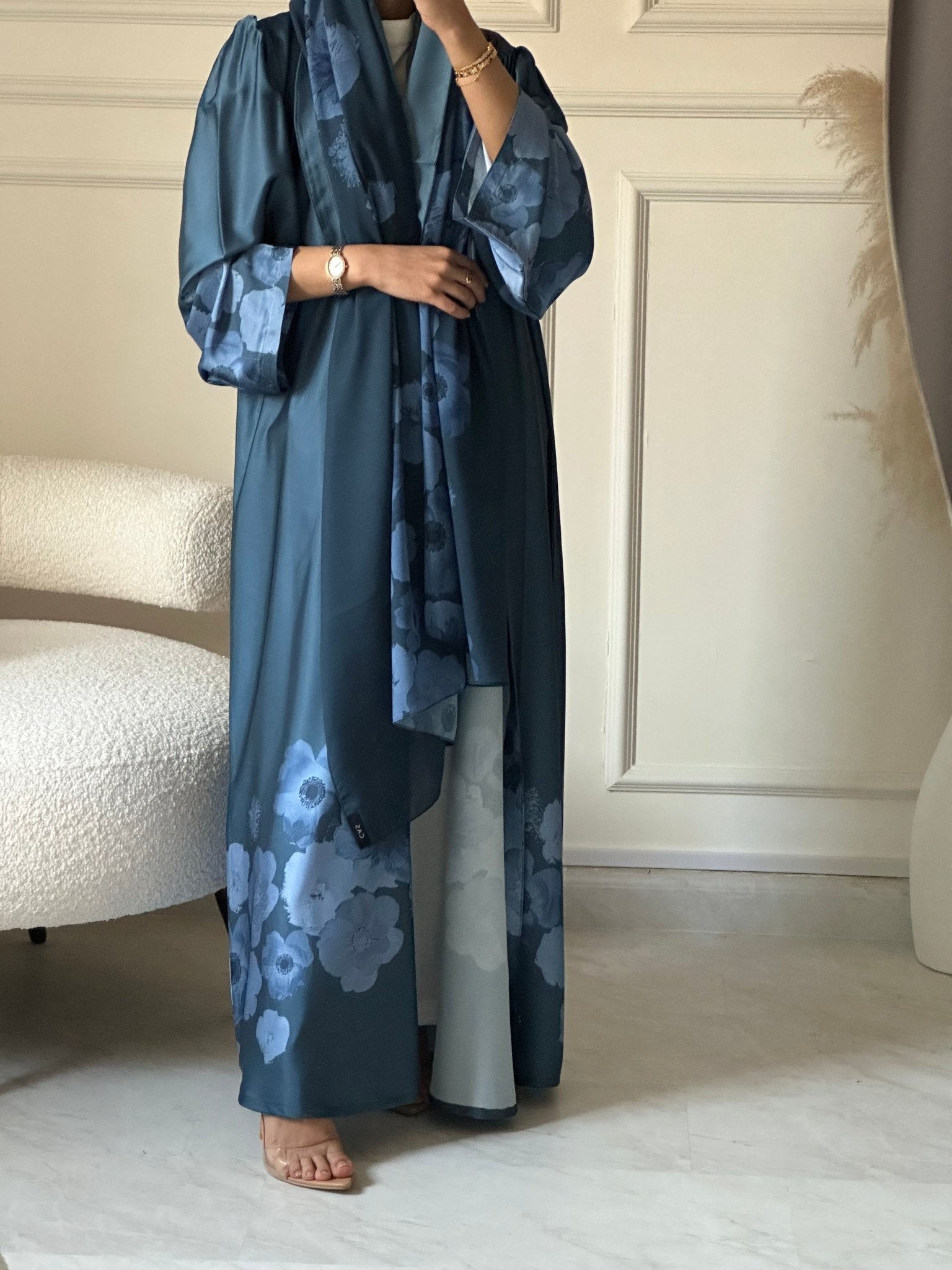 C 0610 Teal Printed Abaya