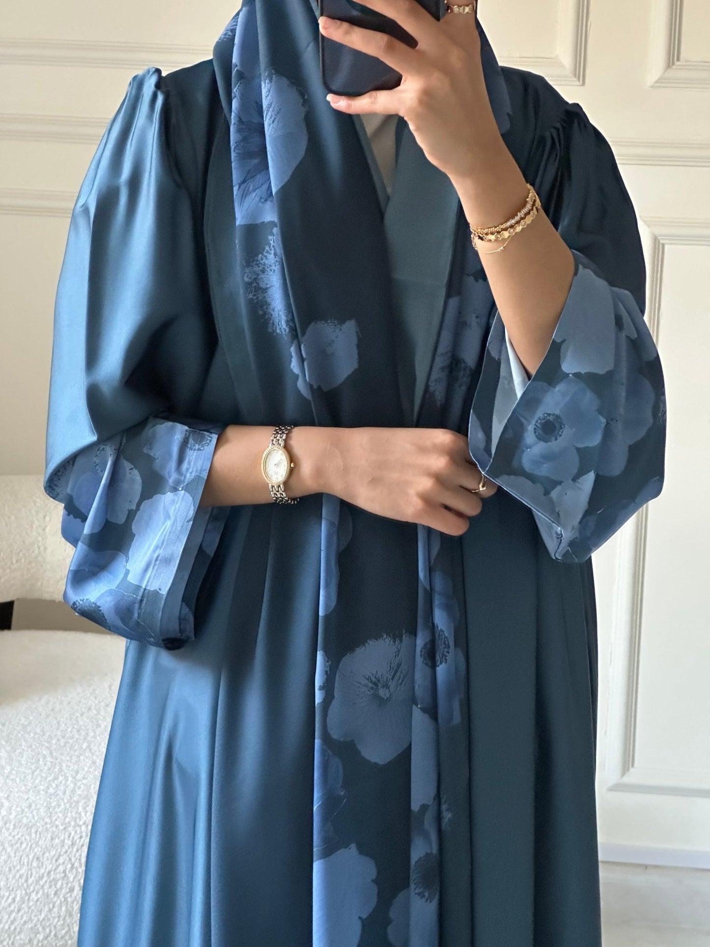 C 0610 Teal Printed Abaya