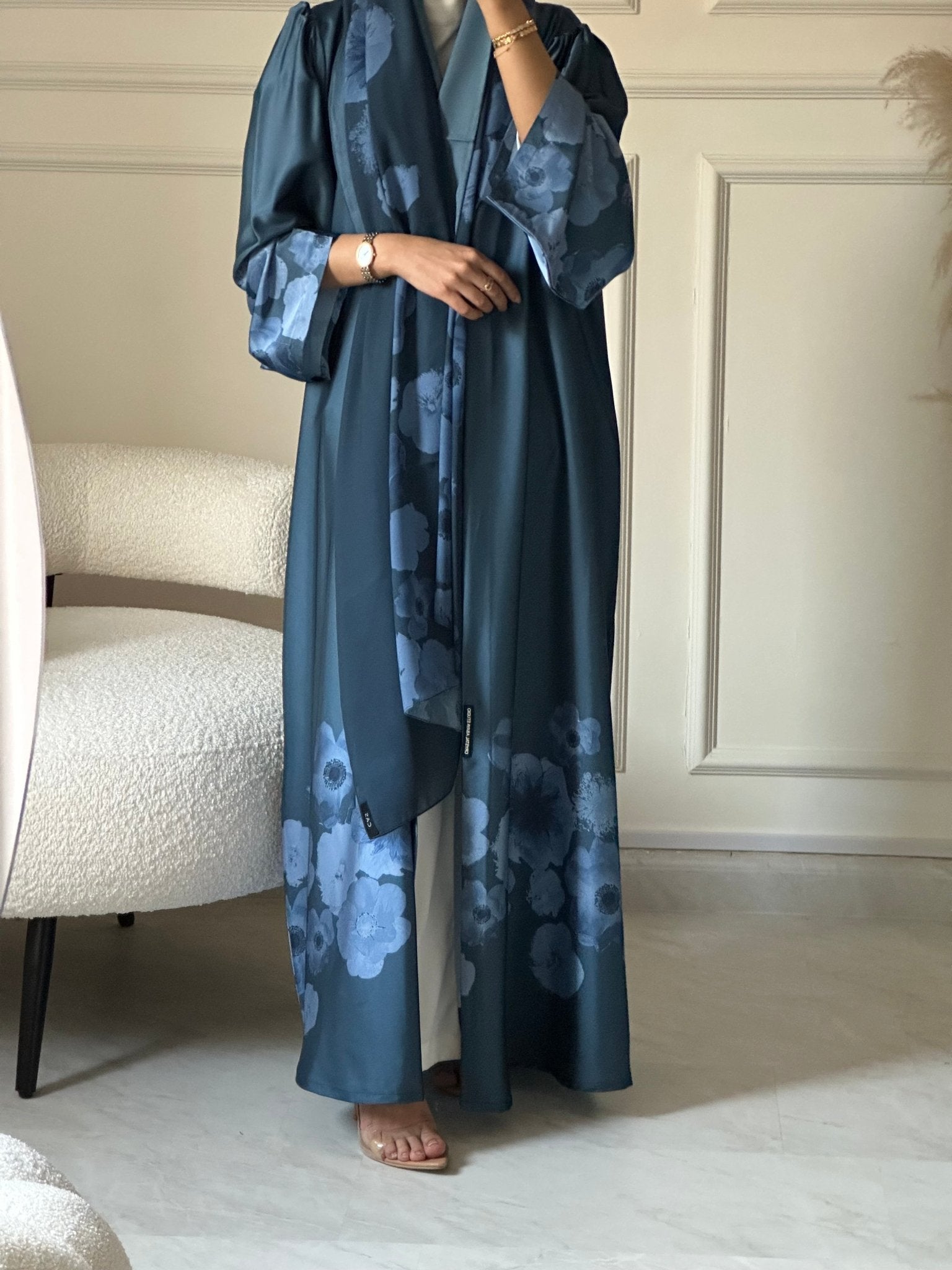 C 0610 Teal Printed Abaya