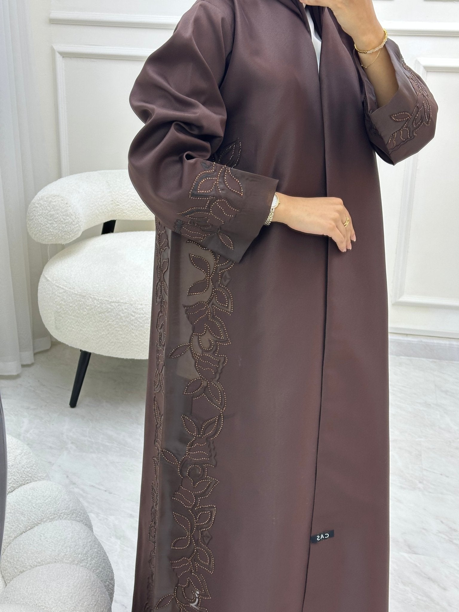 C 0611 Lasaercut Brown Abaya