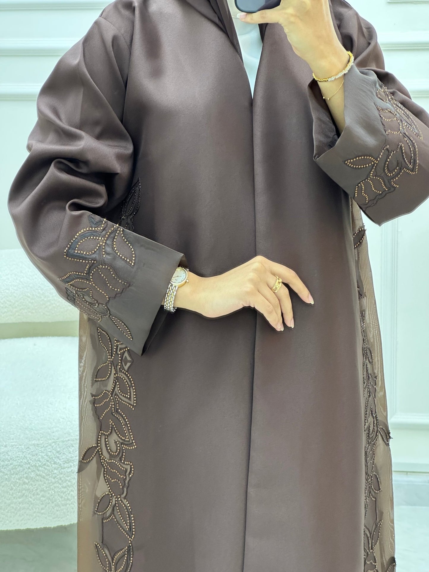 C 0611 Lasaercut Brown Abaya