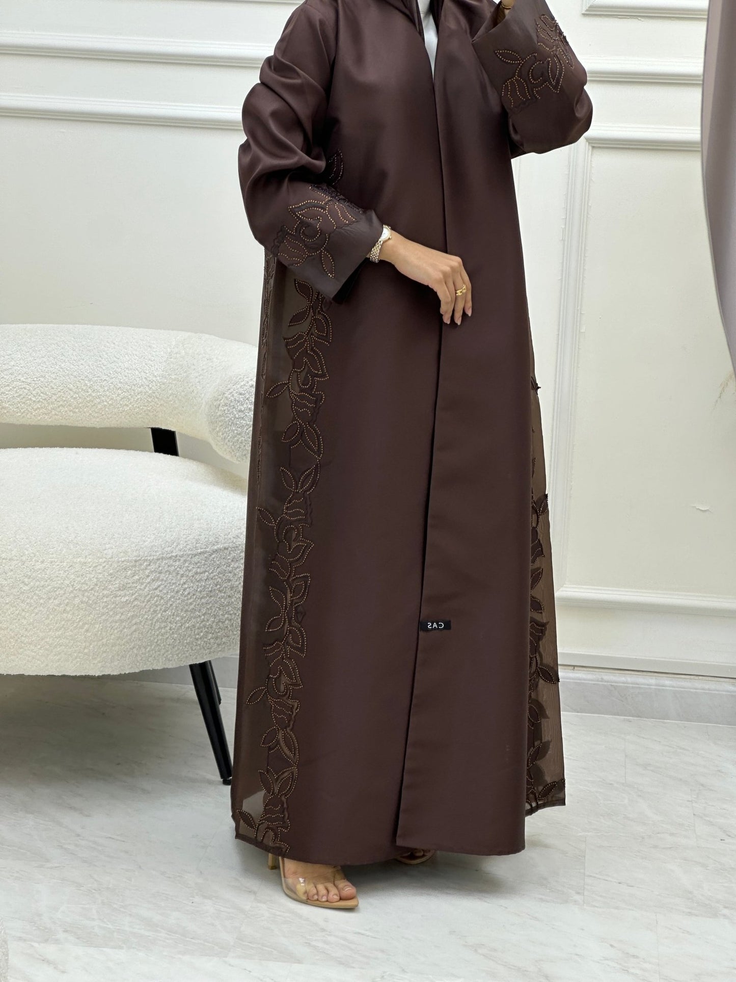 C 0611 Lasaercut Brown Abaya