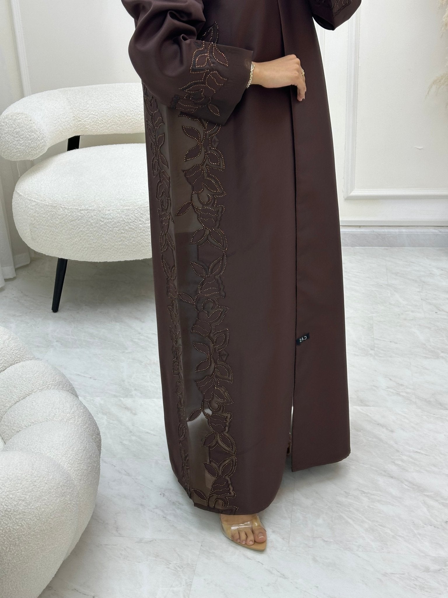 C 0611 Lasaercut Brown Abaya