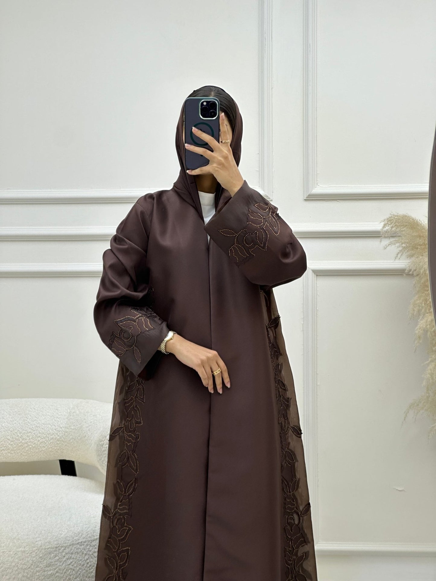 C 0611 Lasaercut Brown Abaya