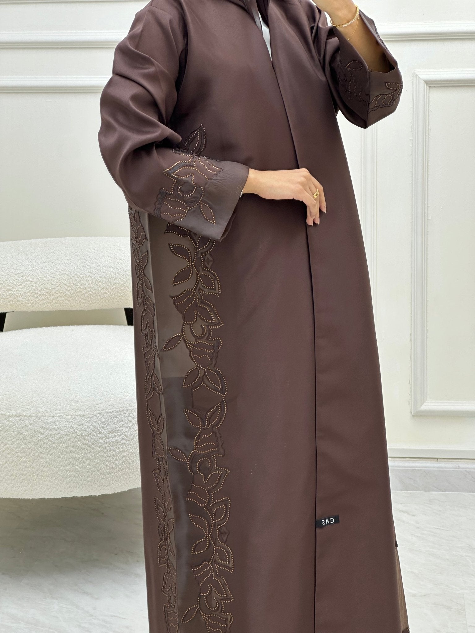 C 0611 Lasaercut Brown Abaya