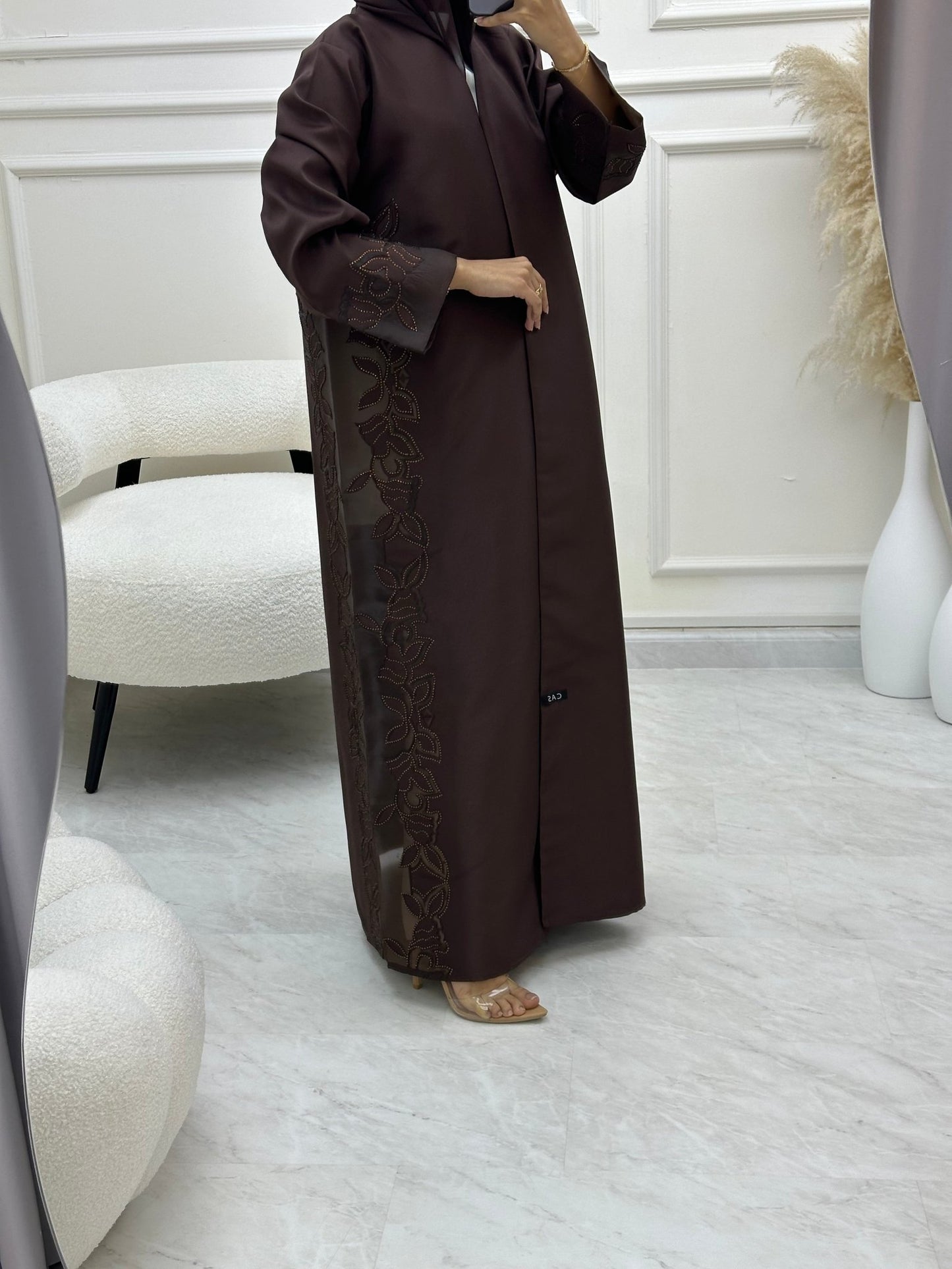 C 0611 Lasaercut Brown Abaya