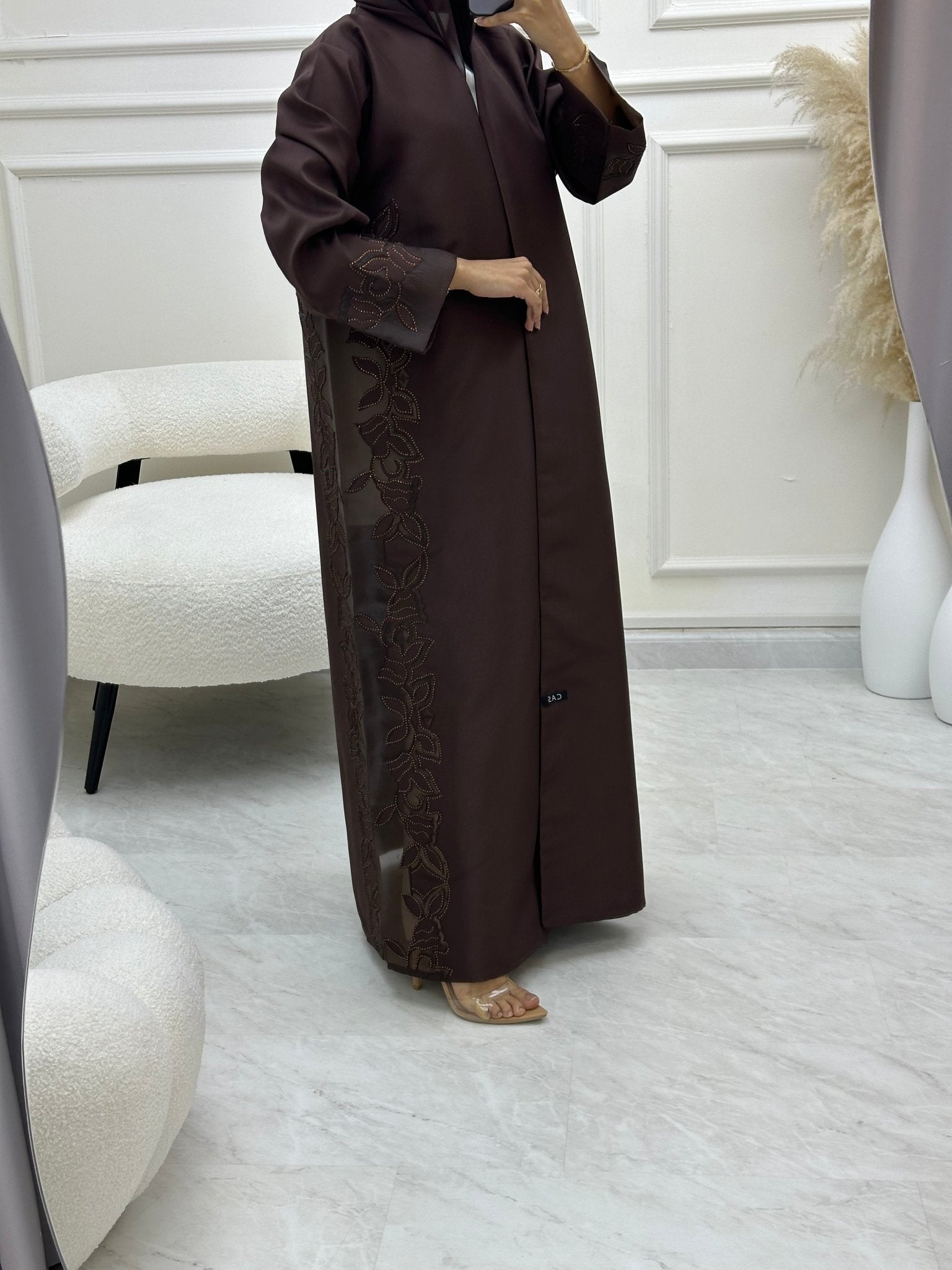 C 0611 Lasaercut Brown Abaya