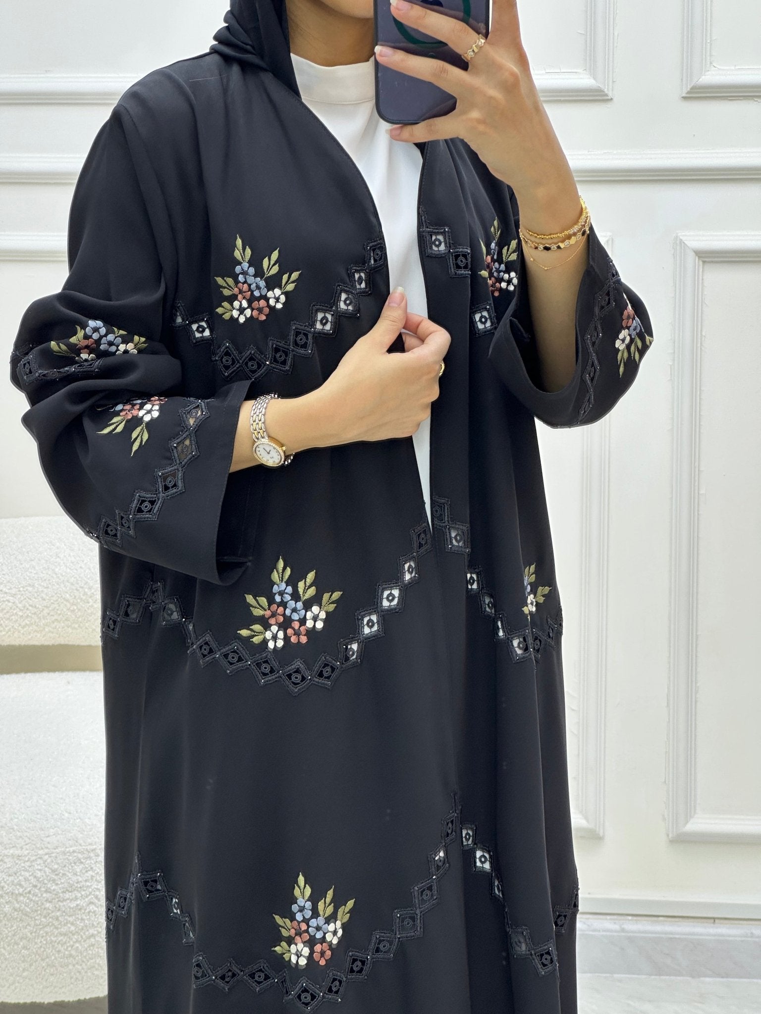 C 0615 Embroidered Black Abaya