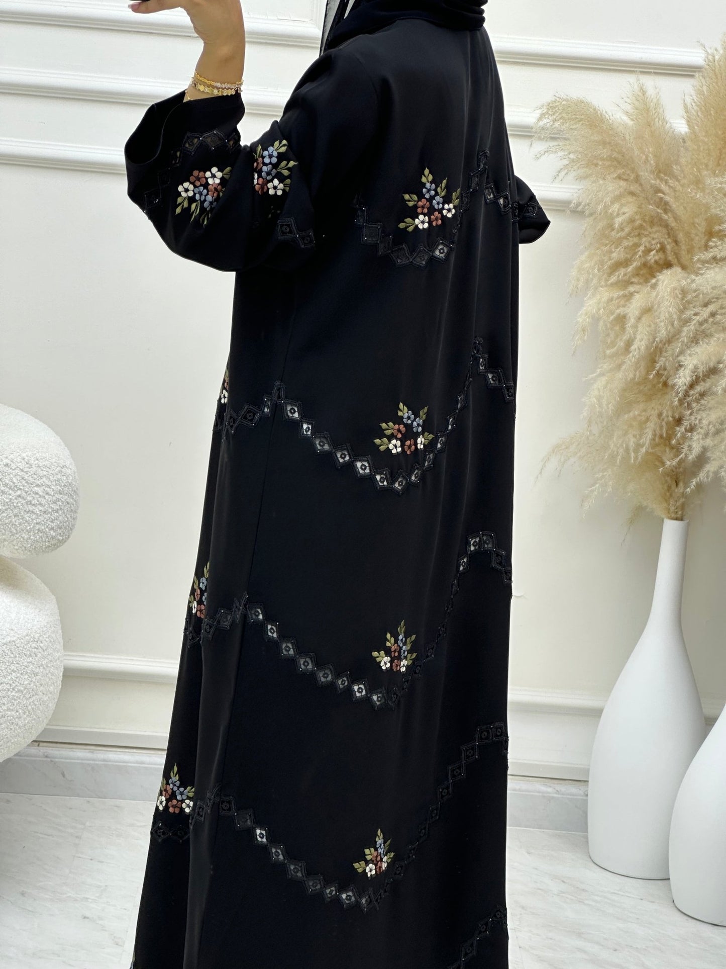 C 0615 Embroidered Black Abaya