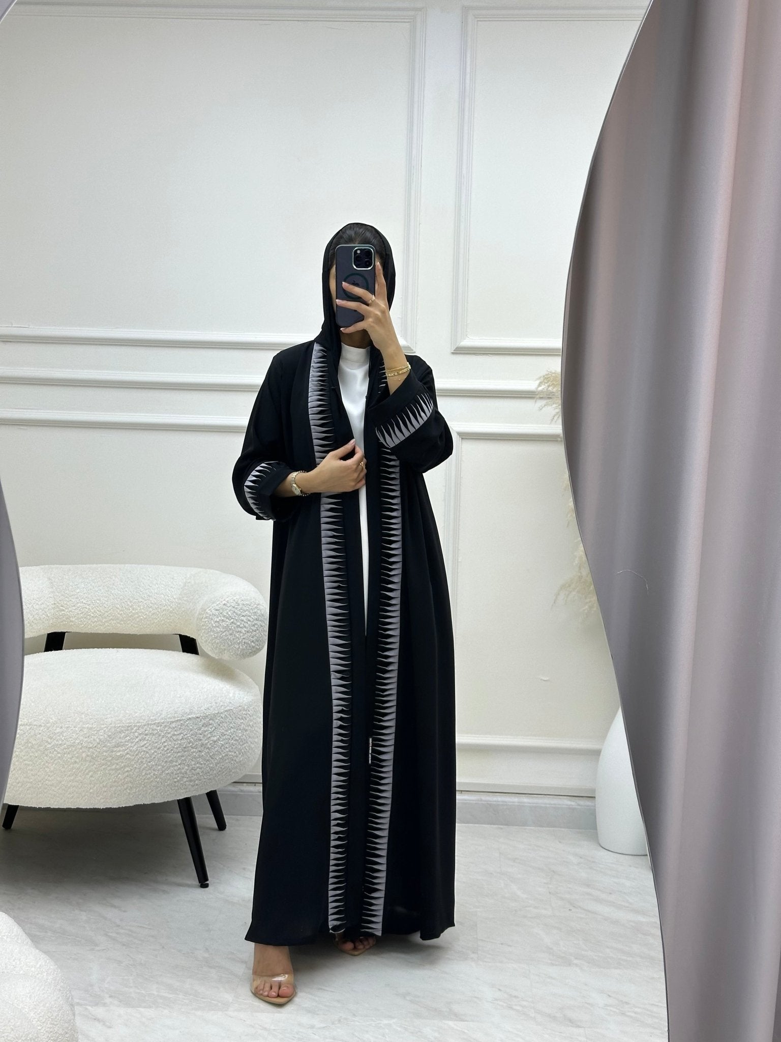 C 0619 Grey Black Abaya