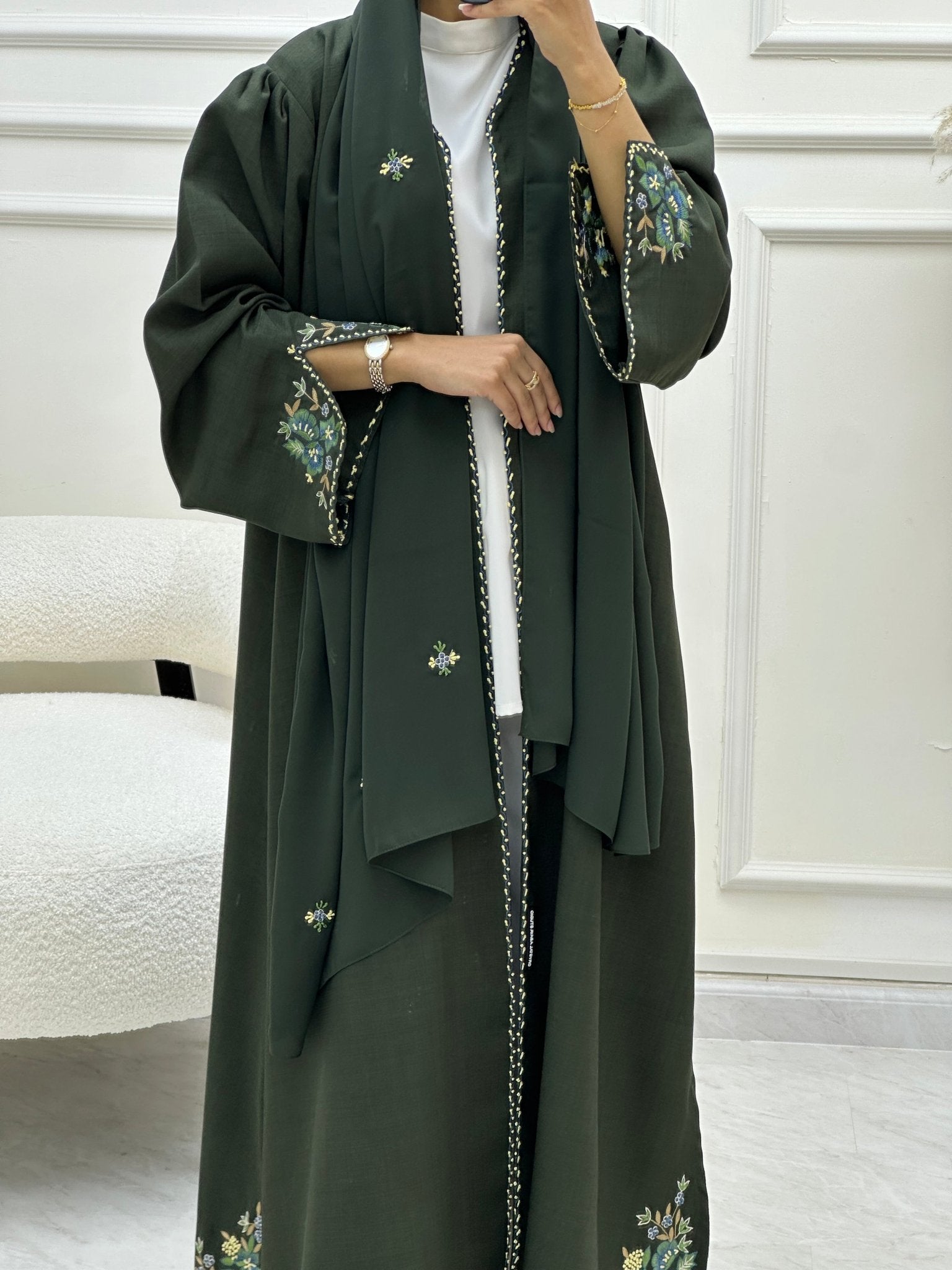 C 0621 Embroidered Green Abaya