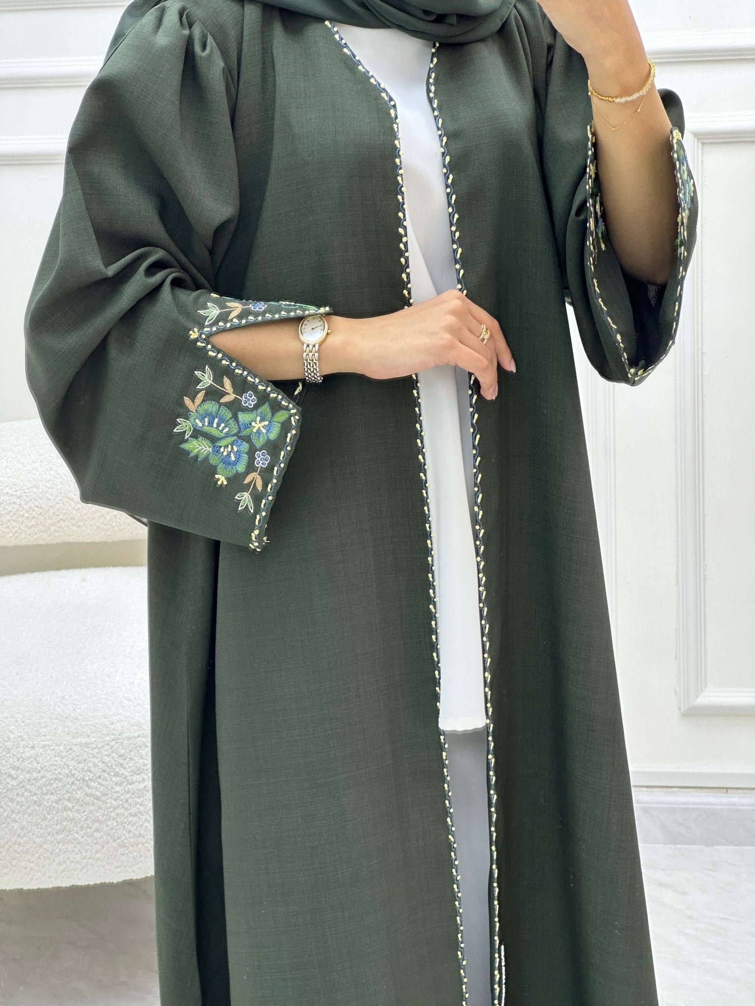 C 0621 Embroidered Green Abaya