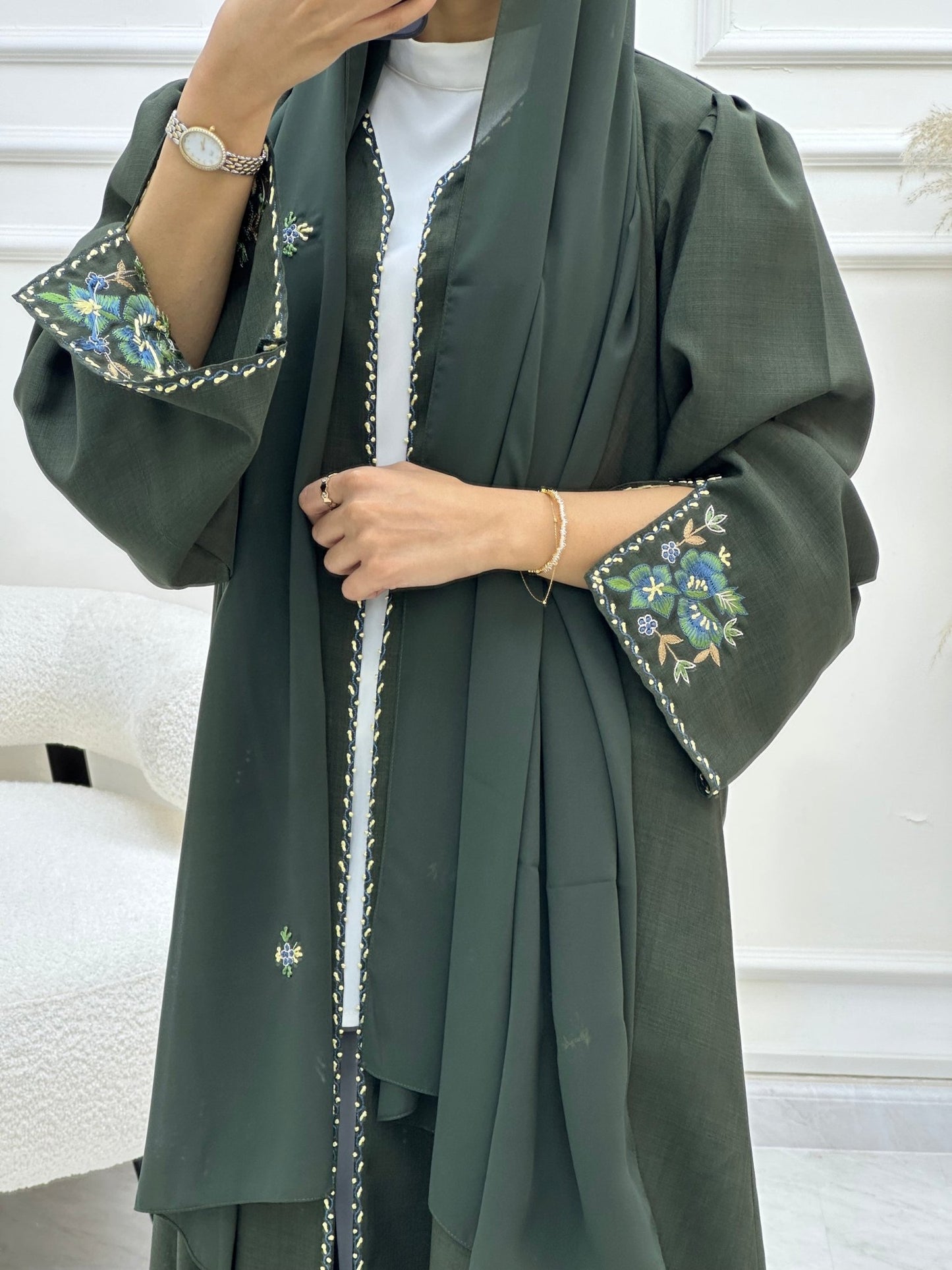 C 0621 Embroidered Green Abaya