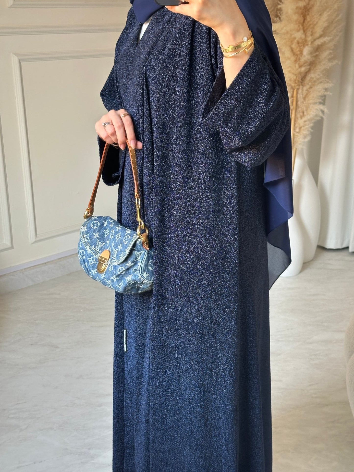 C 0630 Navy Blue Glitter Stretch Abaya