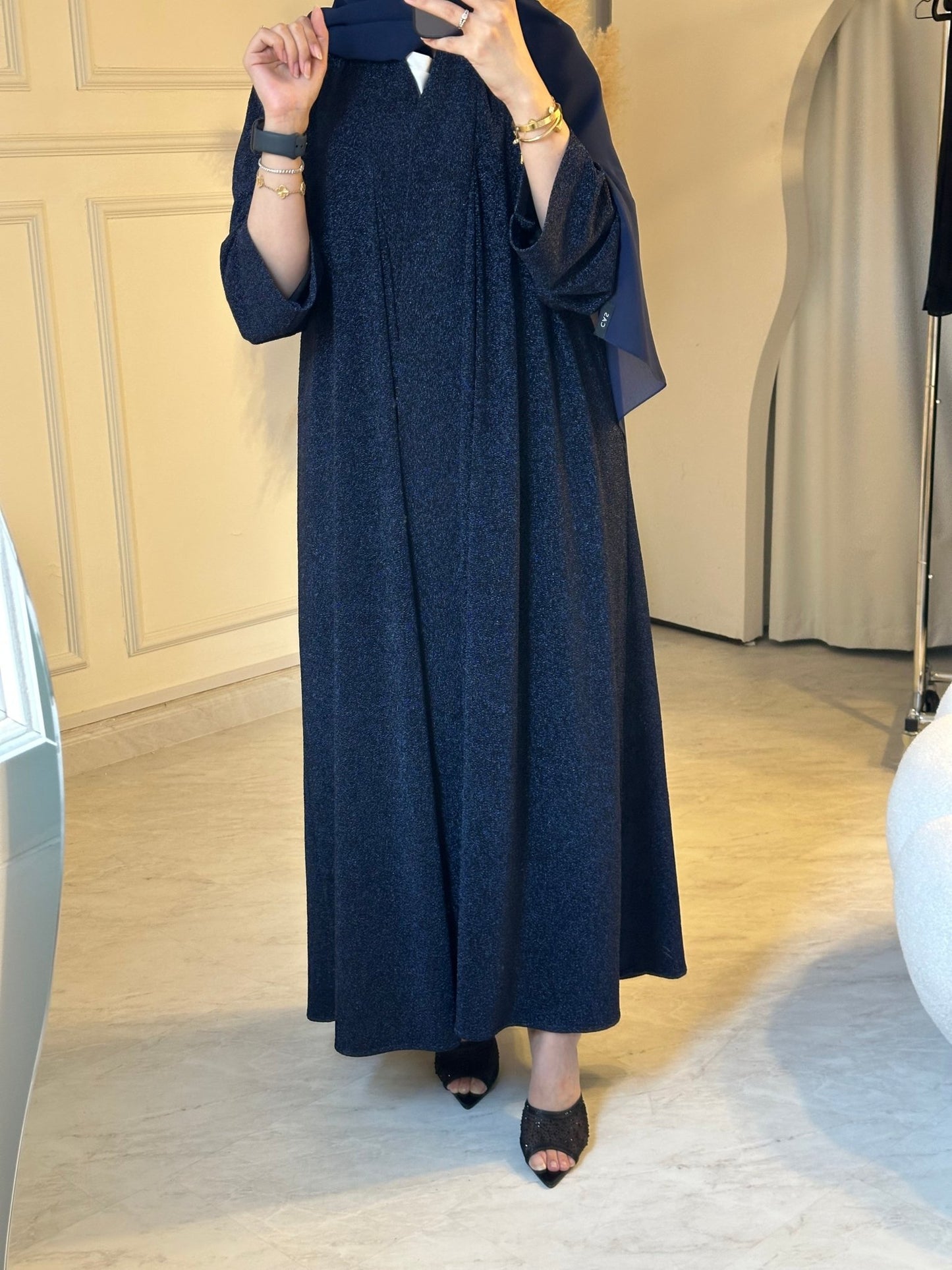 C 0630 Navy Blue Glitter Stretch Abaya