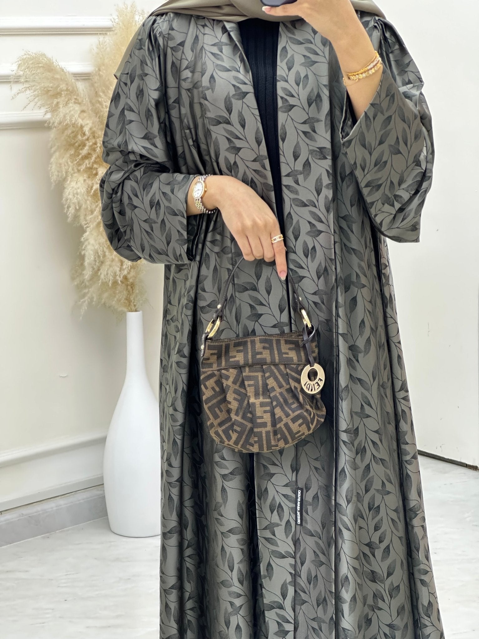 C 0632 - 06 Olive Leaf Print Abaya