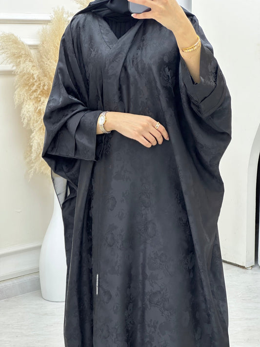 C 0633 - 01 Black Bisht Floral Abaya