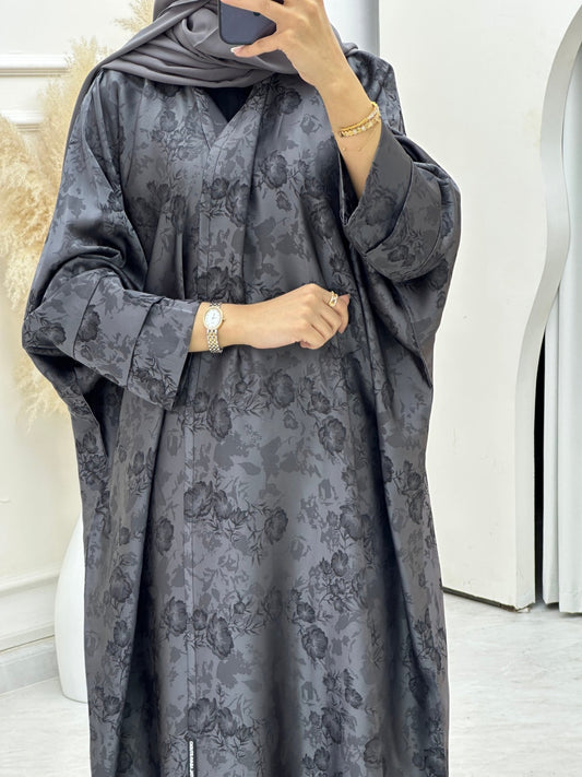 C 0633 - 04 Grey Bisht Floral Abaya