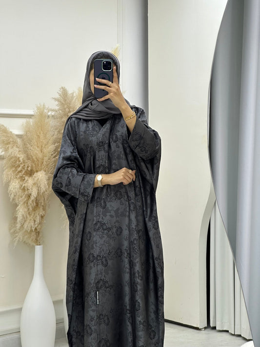 C 0633 - 04 Grey Bisht Floral Abaya