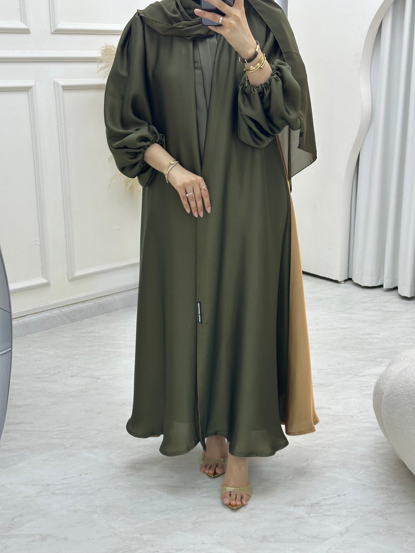 C 0645 OliveGreen Gold Duotone Abaya