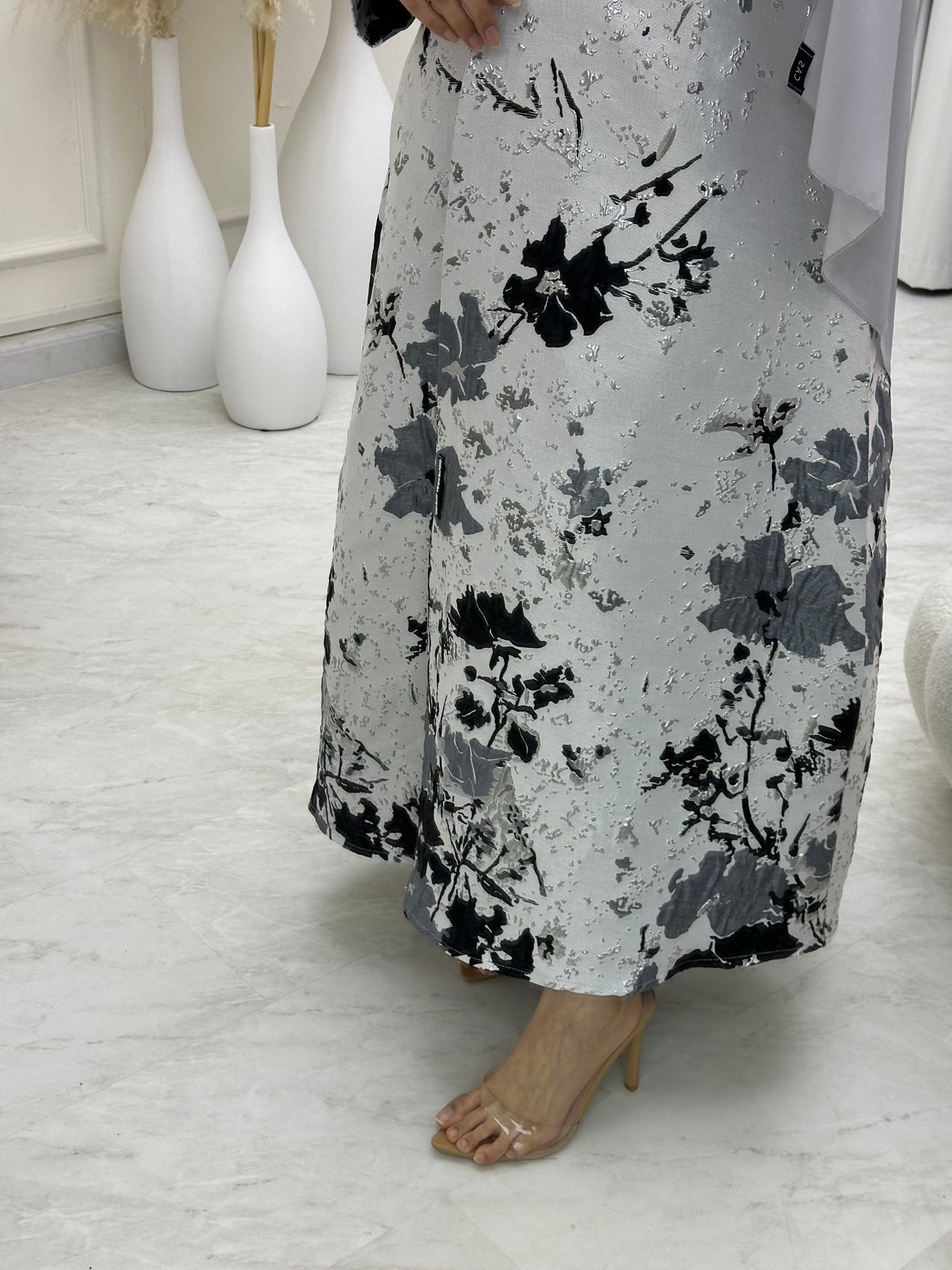 C 0650 Floral Silver Abaya