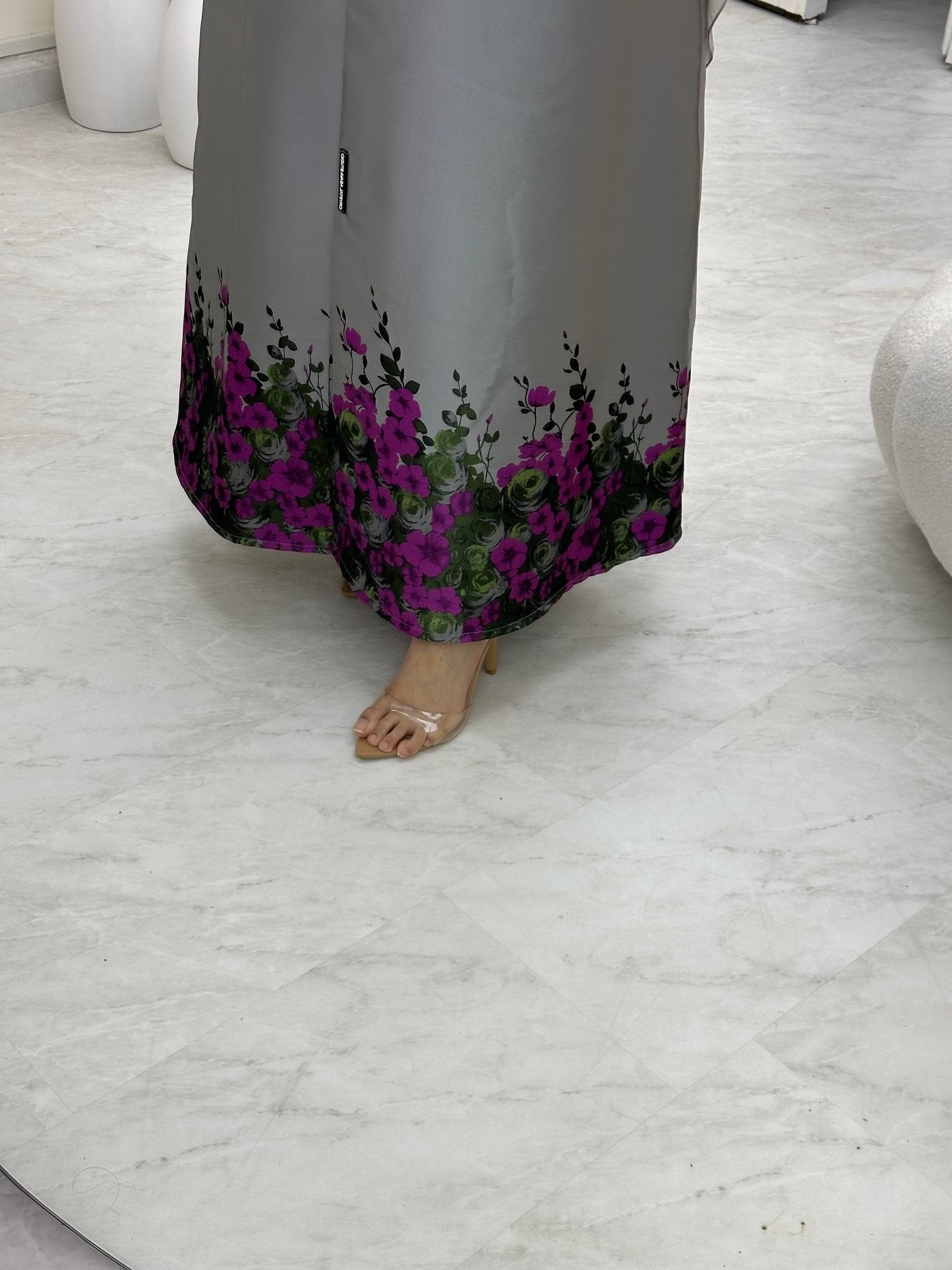 C 0651 Pink Floral Silver Abaya