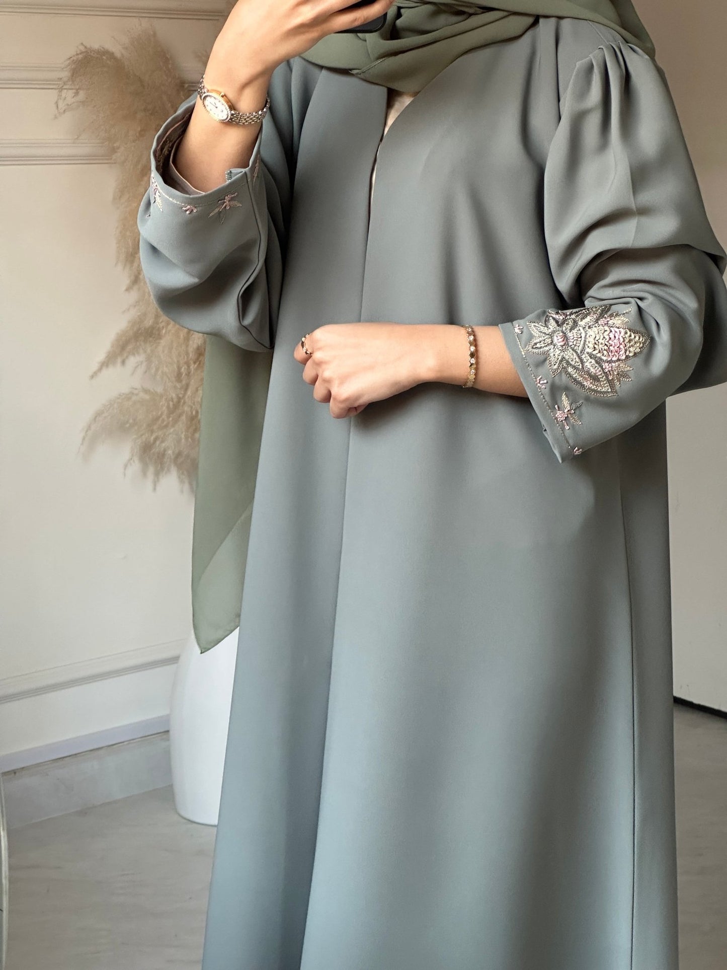 C 0662 Mint Embroidered Abaya