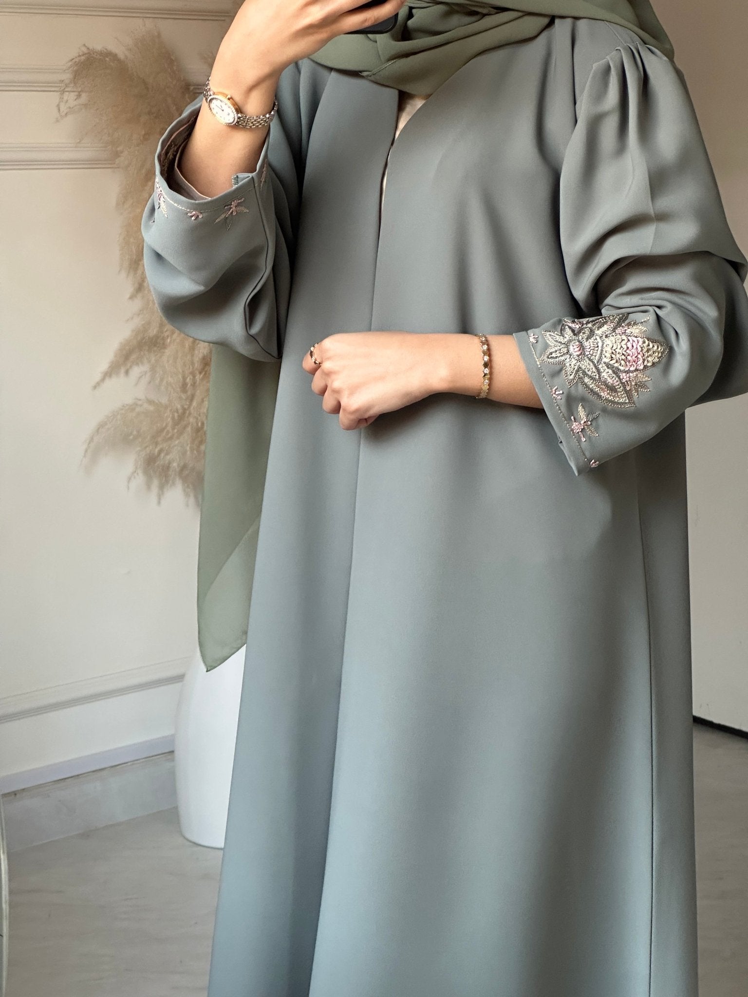 C 0662 Mint Embroidered Abaya