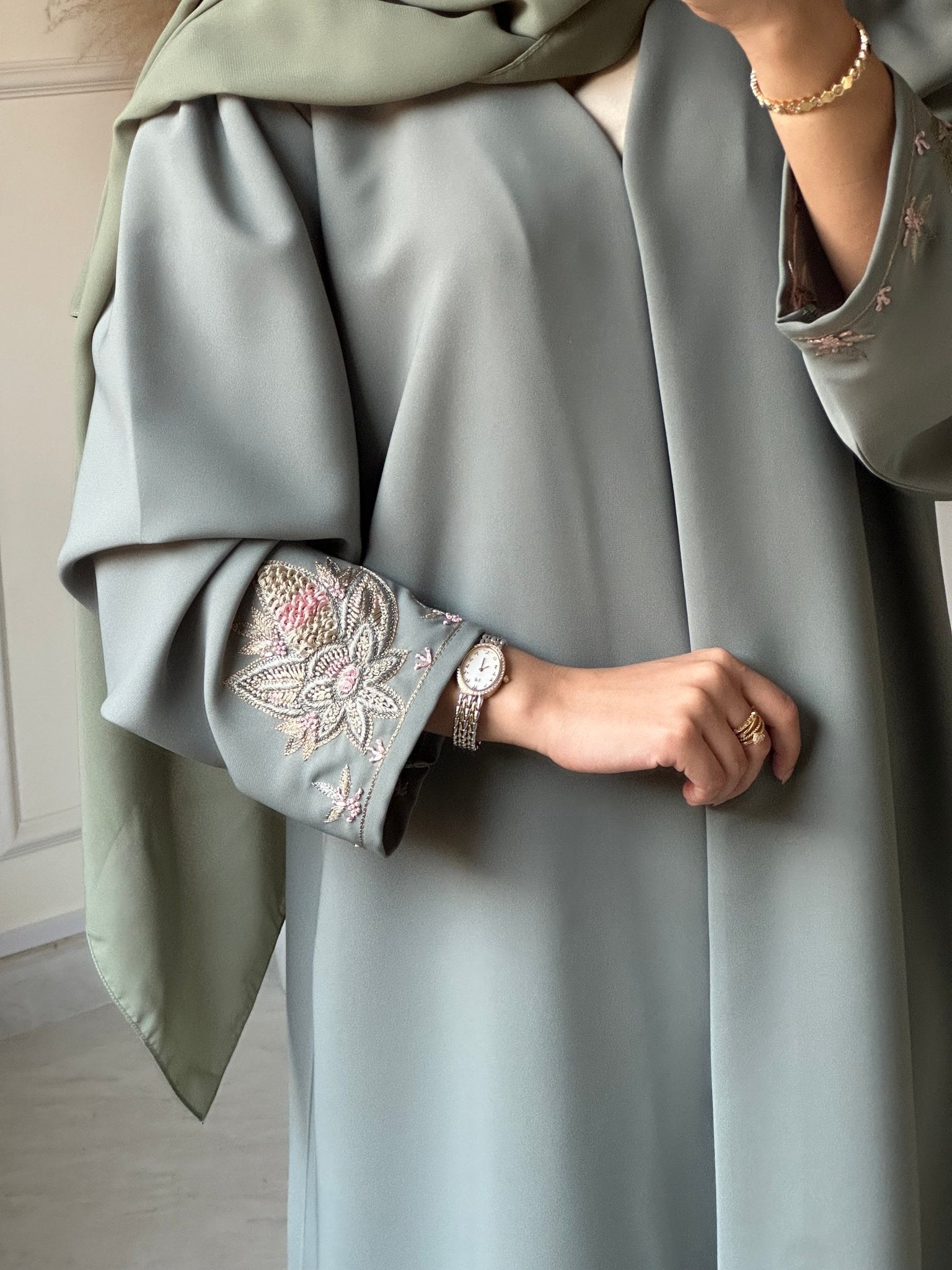 C 0662 Mint Embroidered Abaya