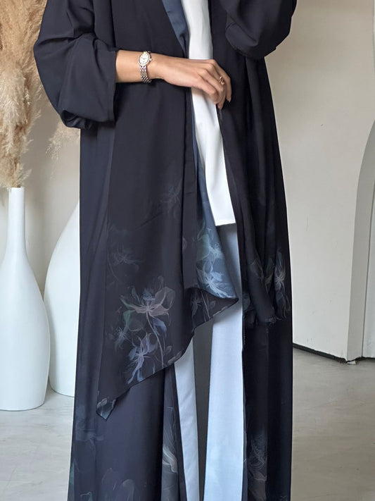 C 0666 Floral Dark Grey Abaya