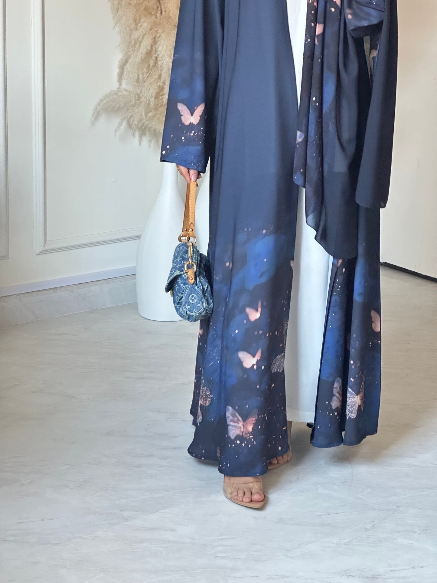 C 0668 Navy Blue Butterfly Printed Abaya