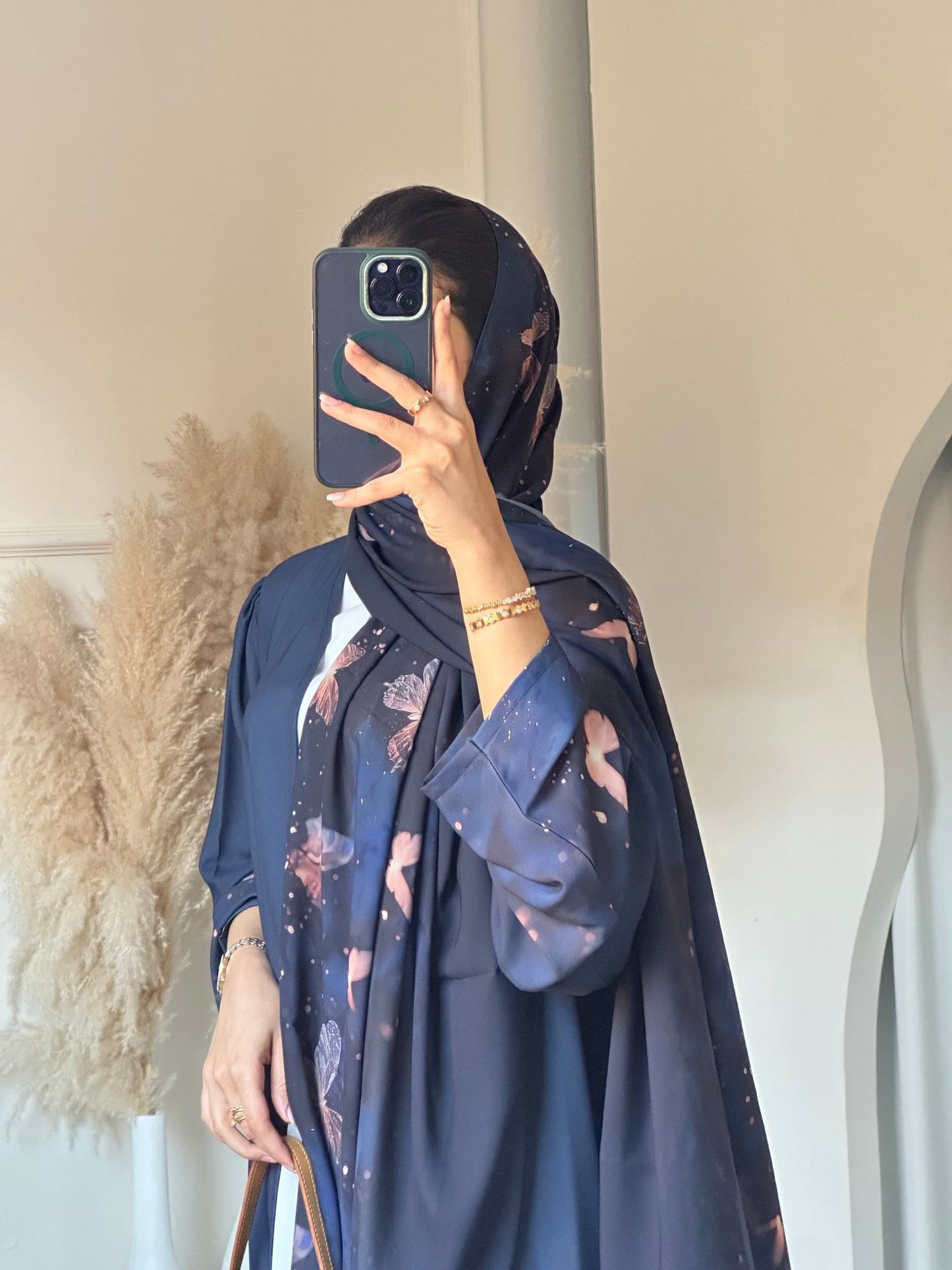 C 0668 Navy Blue Butterfly Printed Abaya