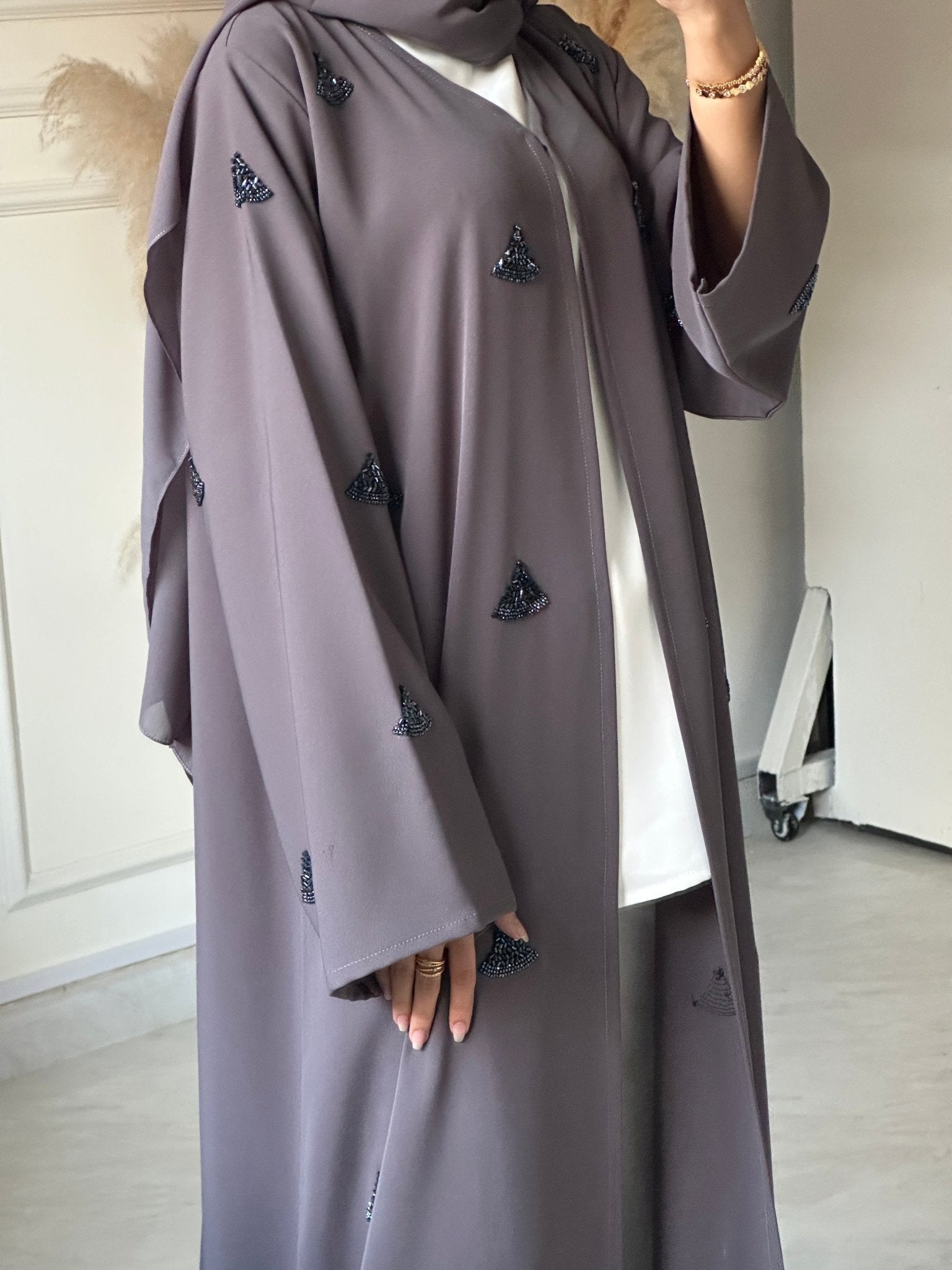 C 0671 Grey Beaded Abaya