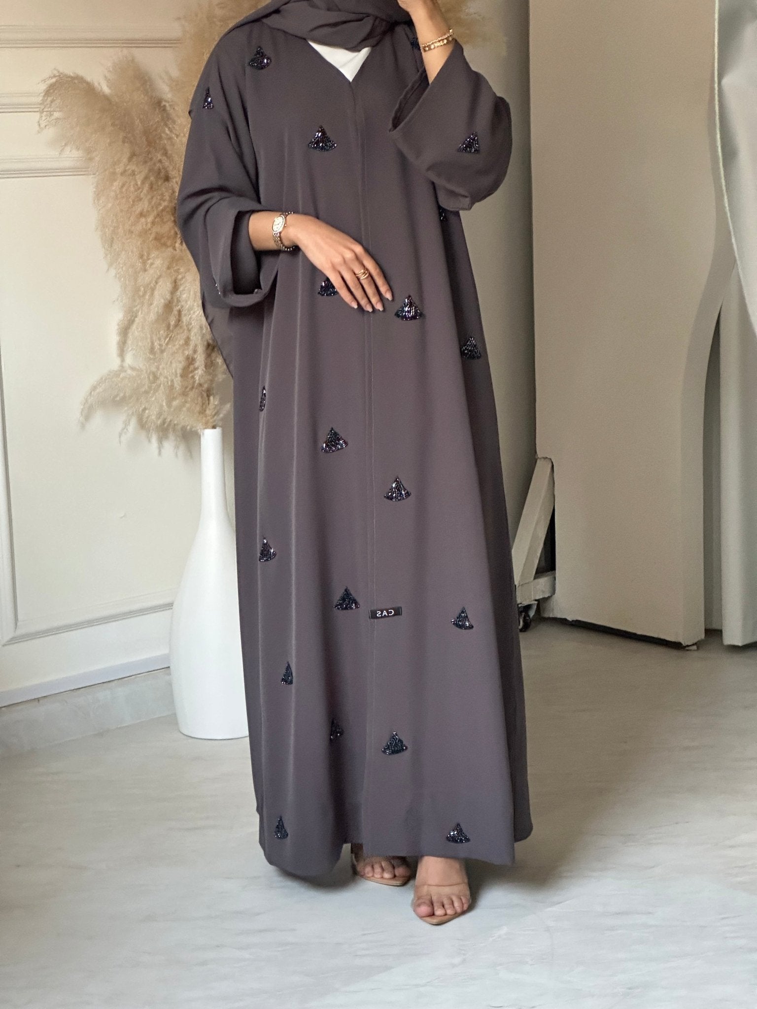 C 0671 Grey Beaded Abaya
