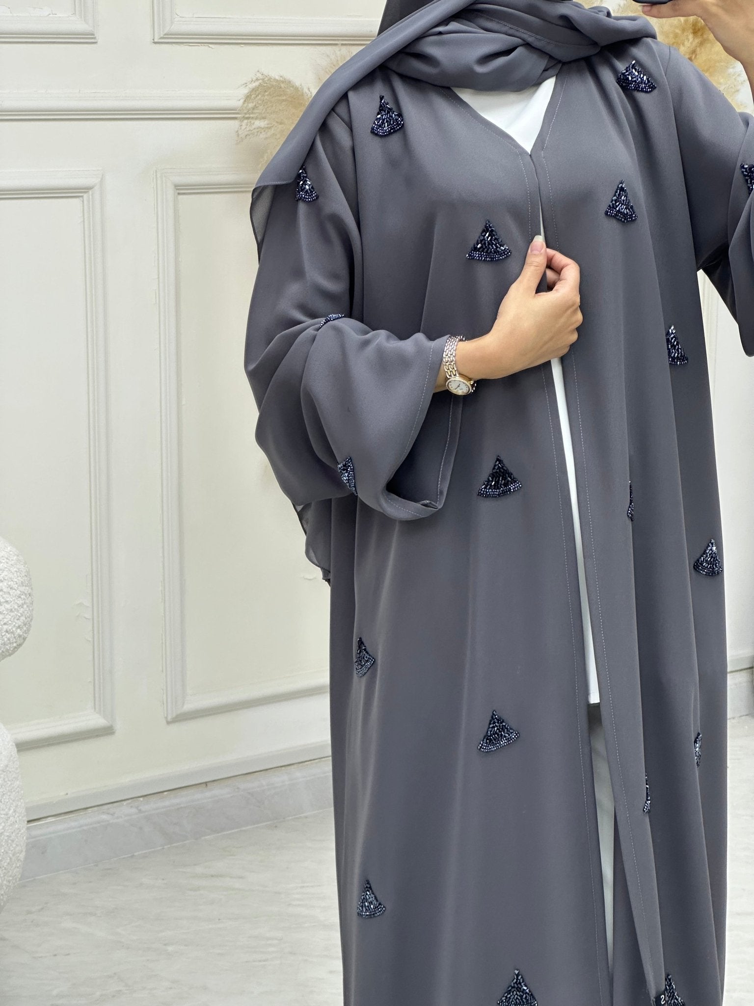 C 0671 Grey Beaded Abaya
