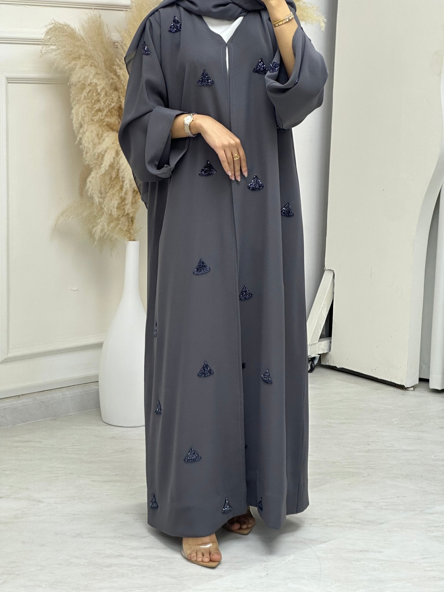 C 0671 Grey Beaded Abaya