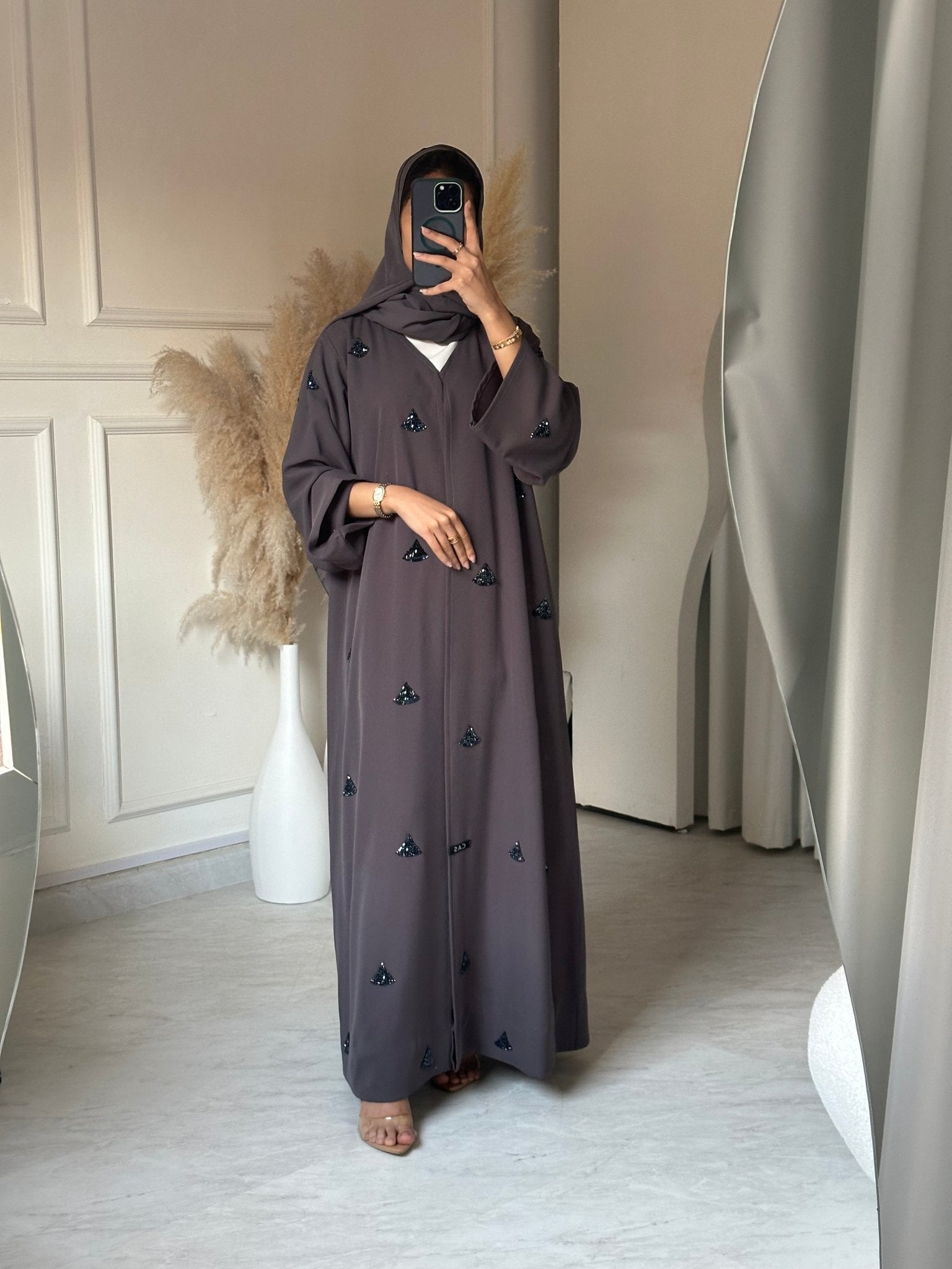 C 0671 Grey Beaded Abaya
