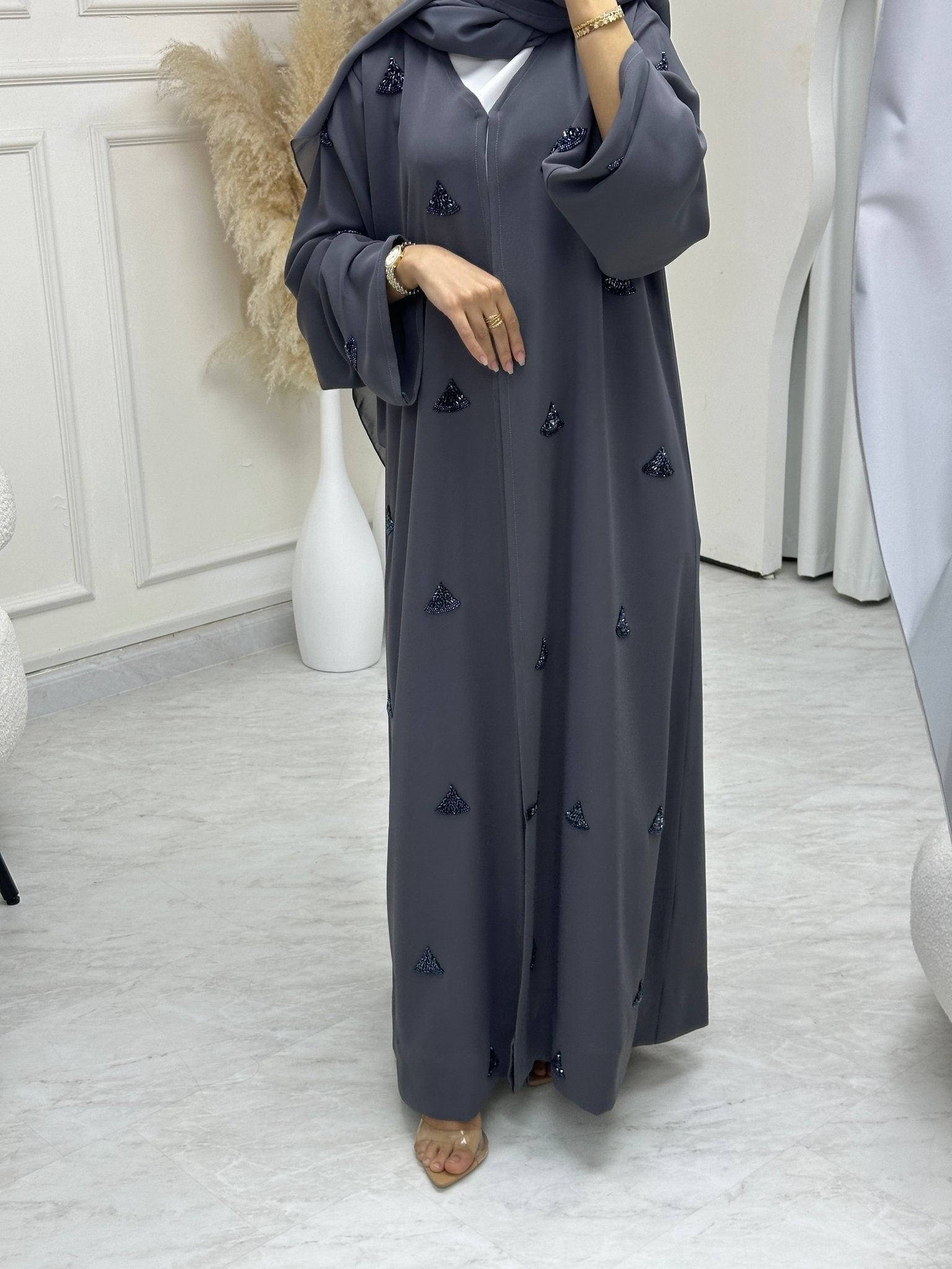 C 0671 Grey Beaded Abaya