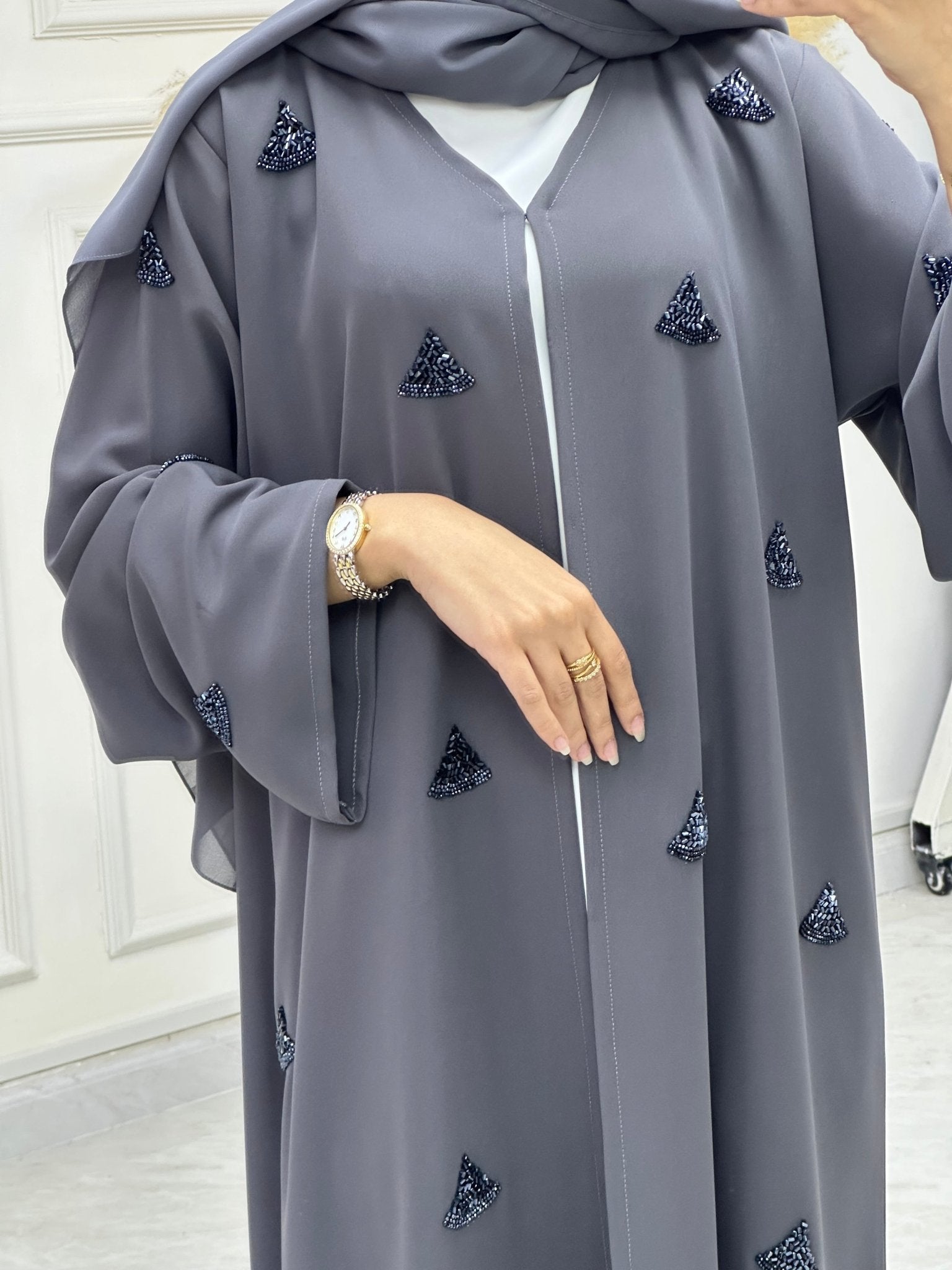 C 0671 Grey Beaded Abaya