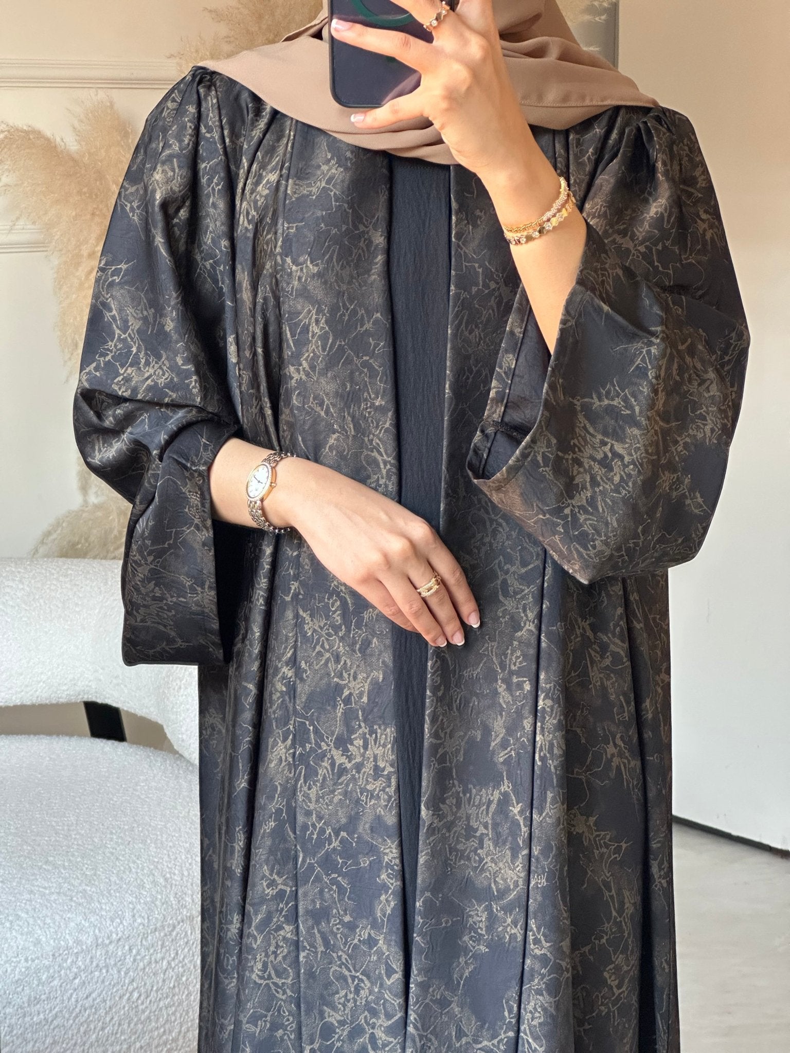 C 0682 - 02 Gold Metallic Printed Abaya