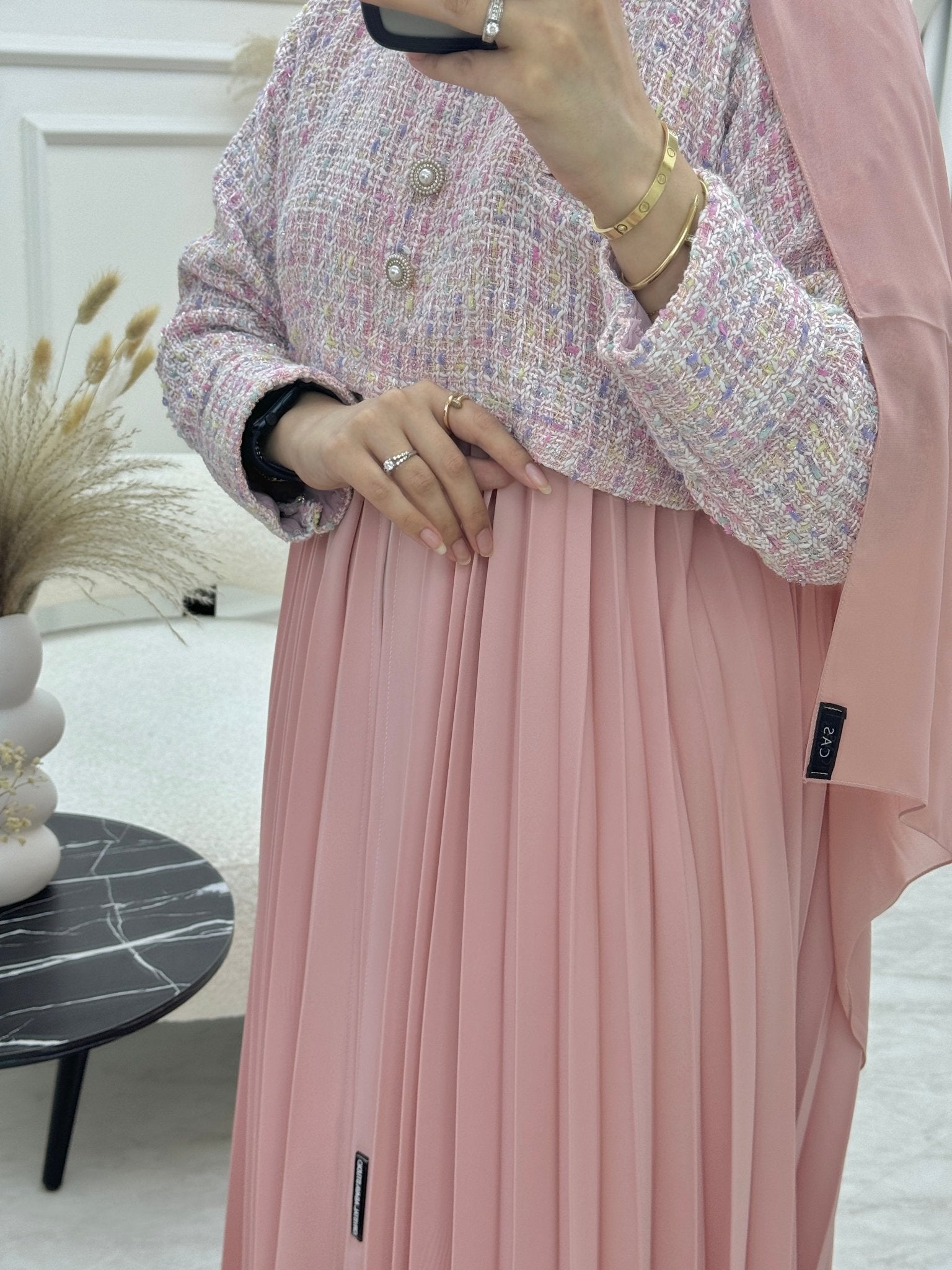 C 0684 Pink Tweed Winter Abaya