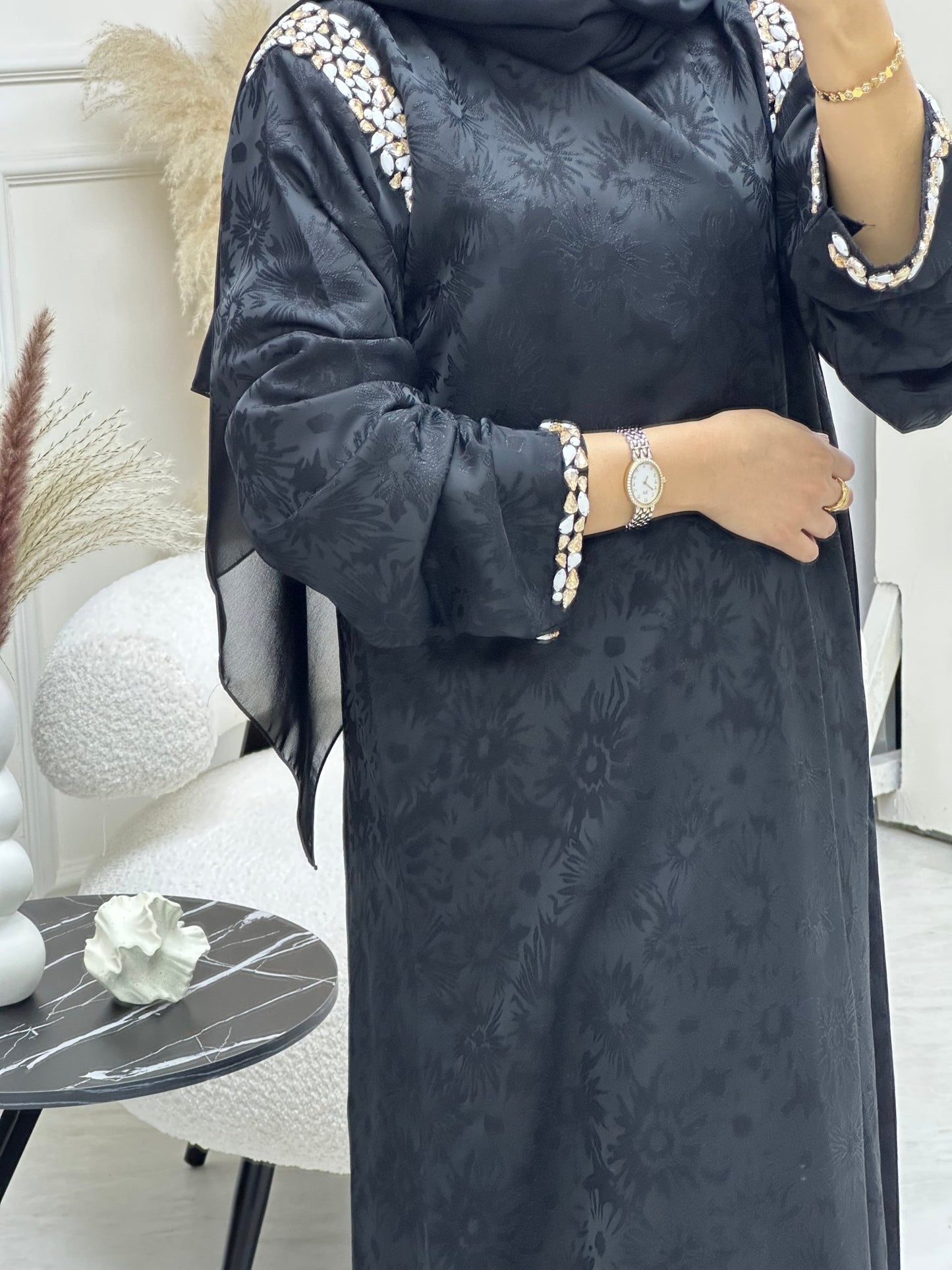 C 0687 Black Beaded Ramadan Abaya