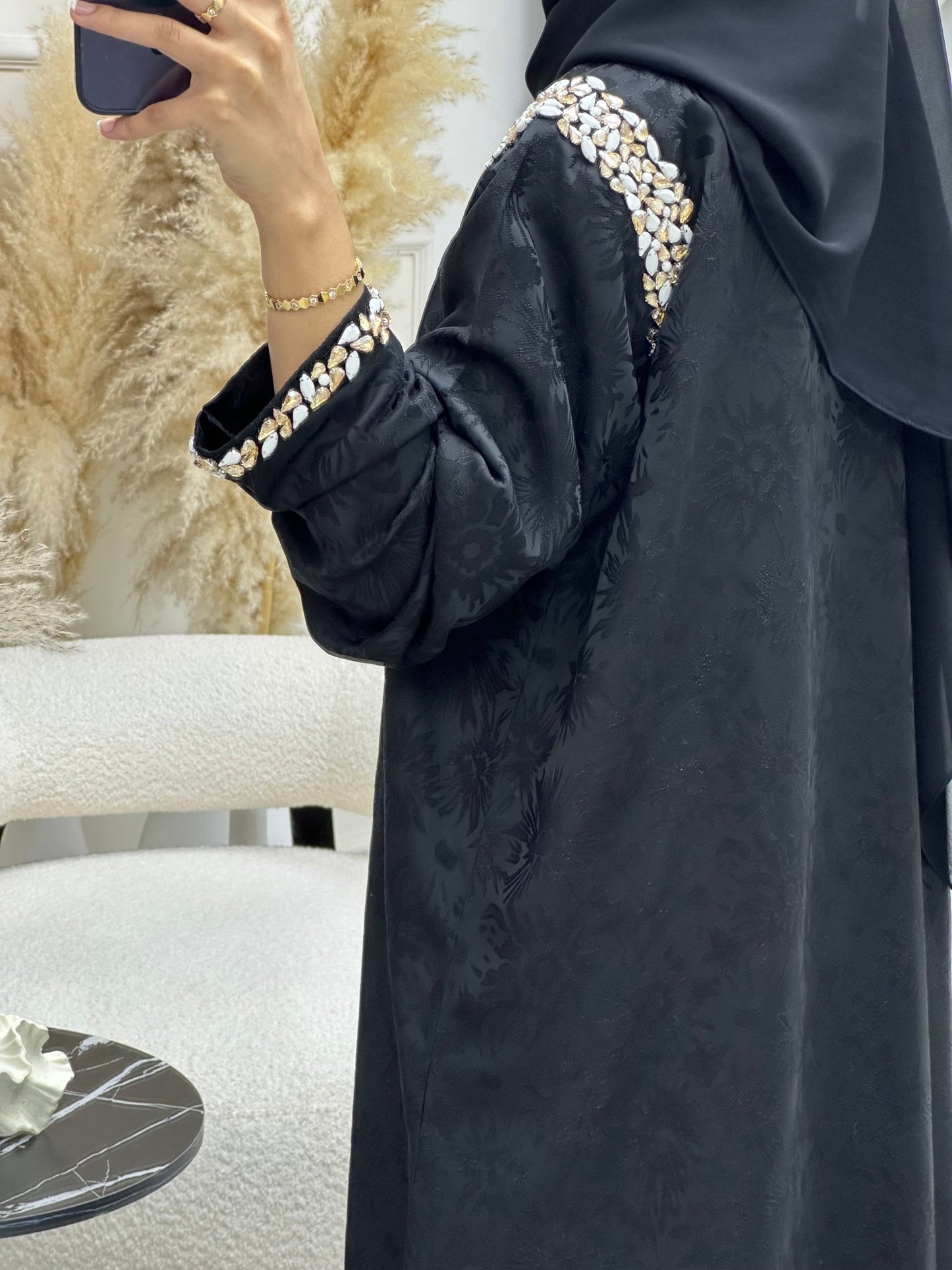 C 0687 Black Beaded Ramadan Abaya