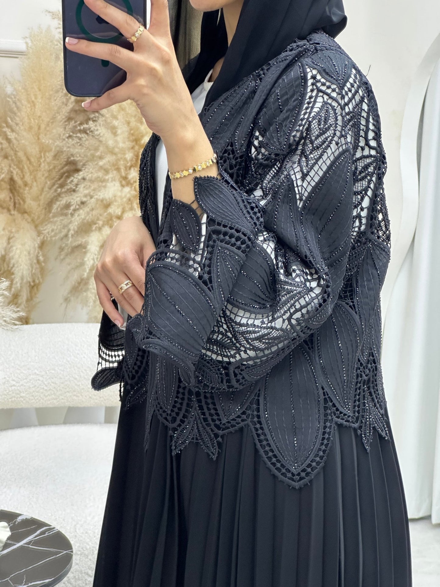 C 0689 Black Pleated Ramadan Abaya